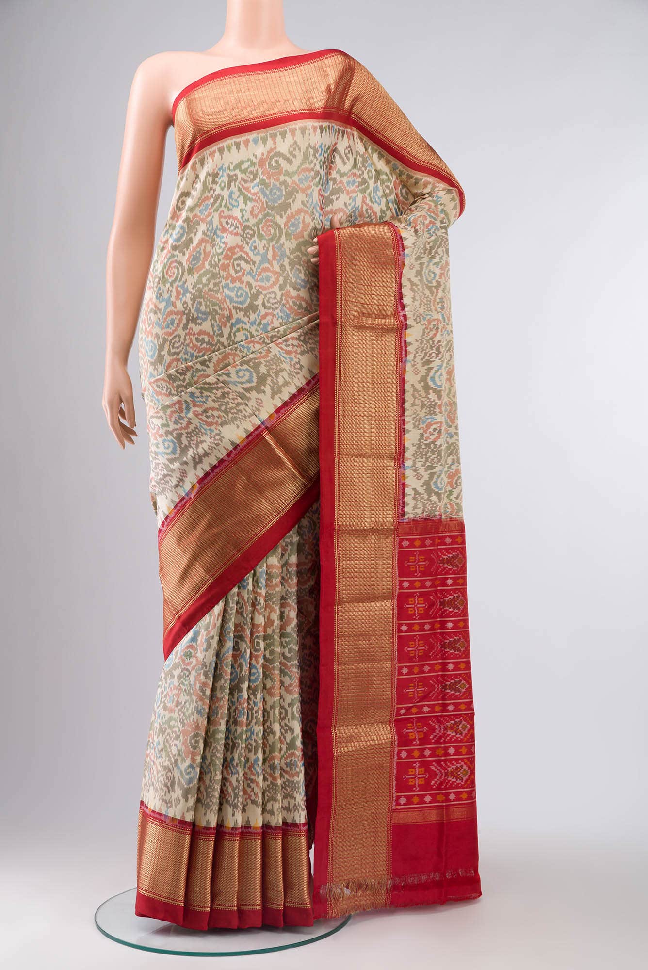 Beige Pochampally Silk Saree