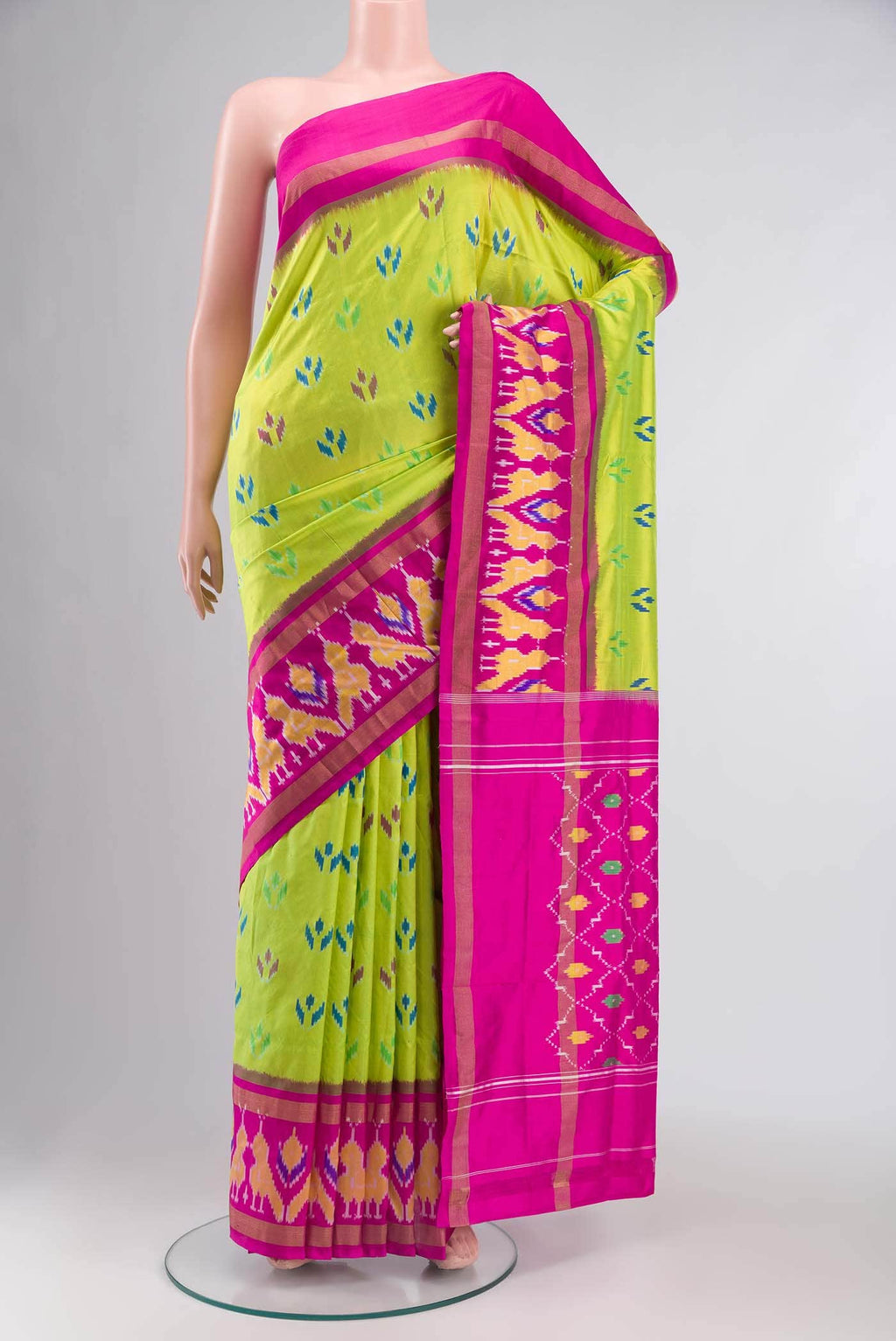 Parrot Green Pochampally Silk Saree