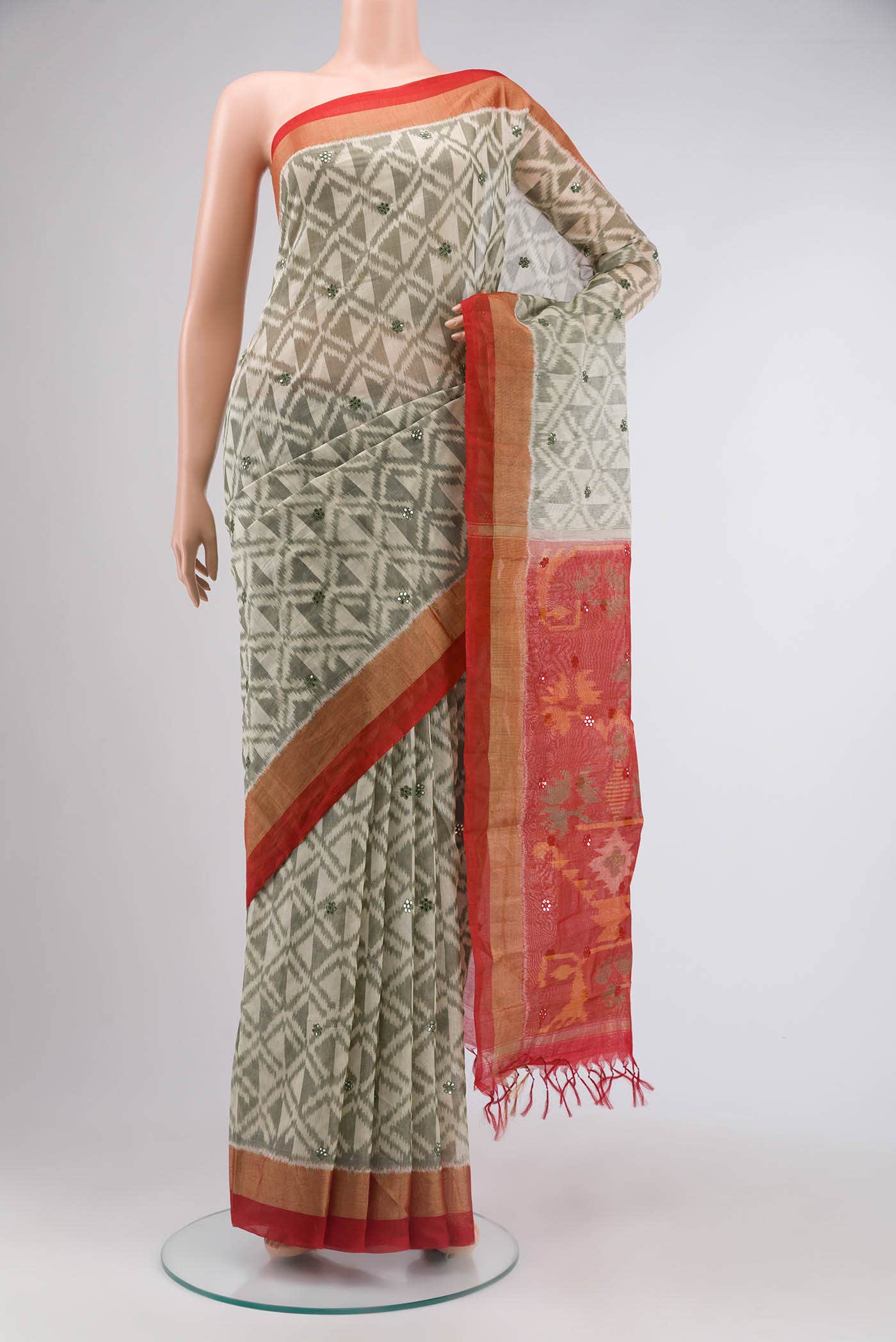 Beige Silk Cotton Saree