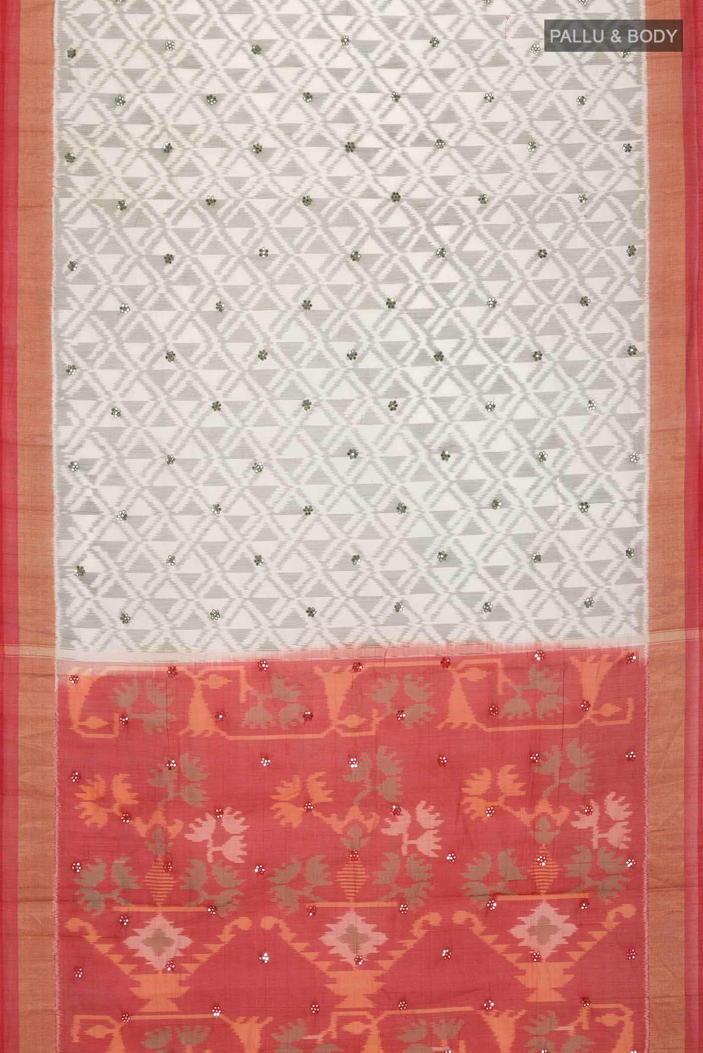 Beige Silk Cotton Saree