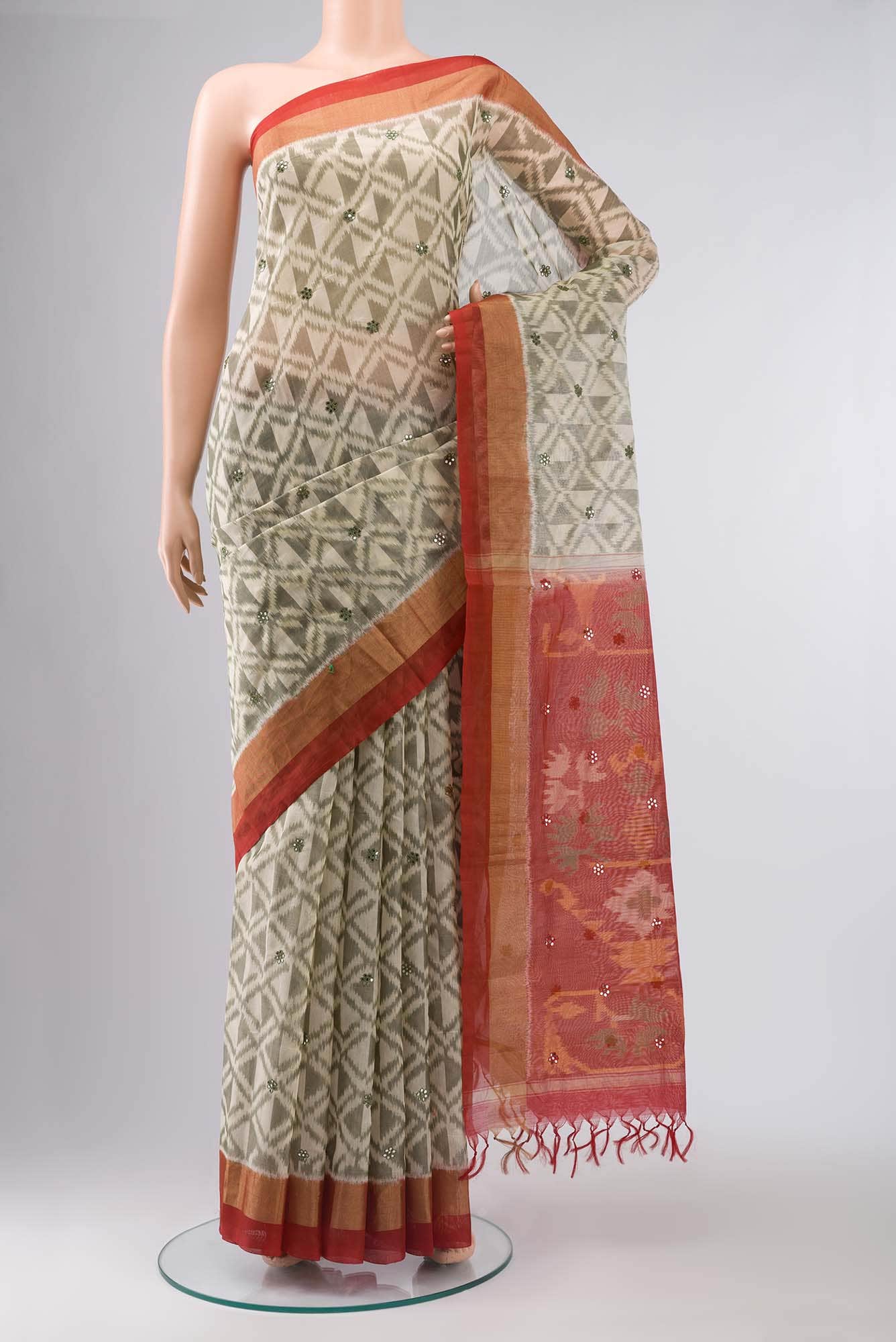 Cream Silk Cotton Saree