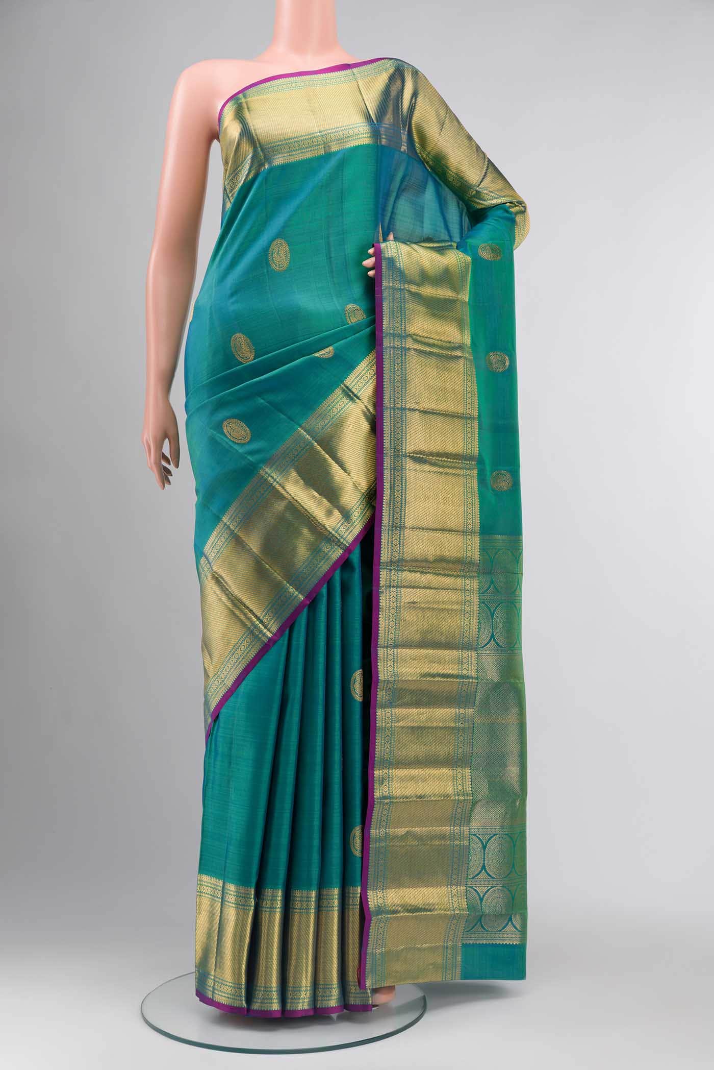 Green with Blue Dual Tone Kanchipuram Silk Saree