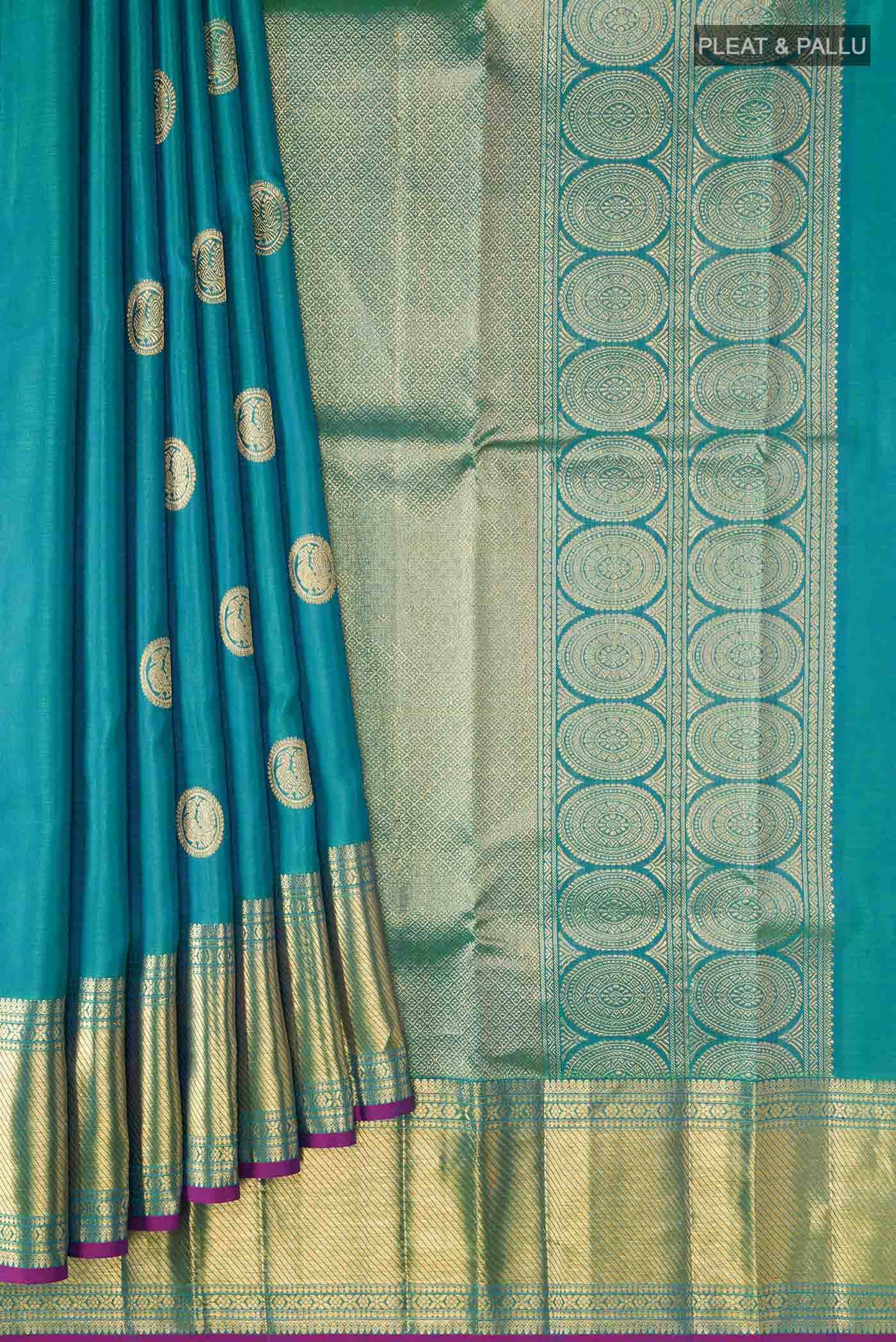 Green with Blue Dual Tone Kanchipuram Silk Saree
