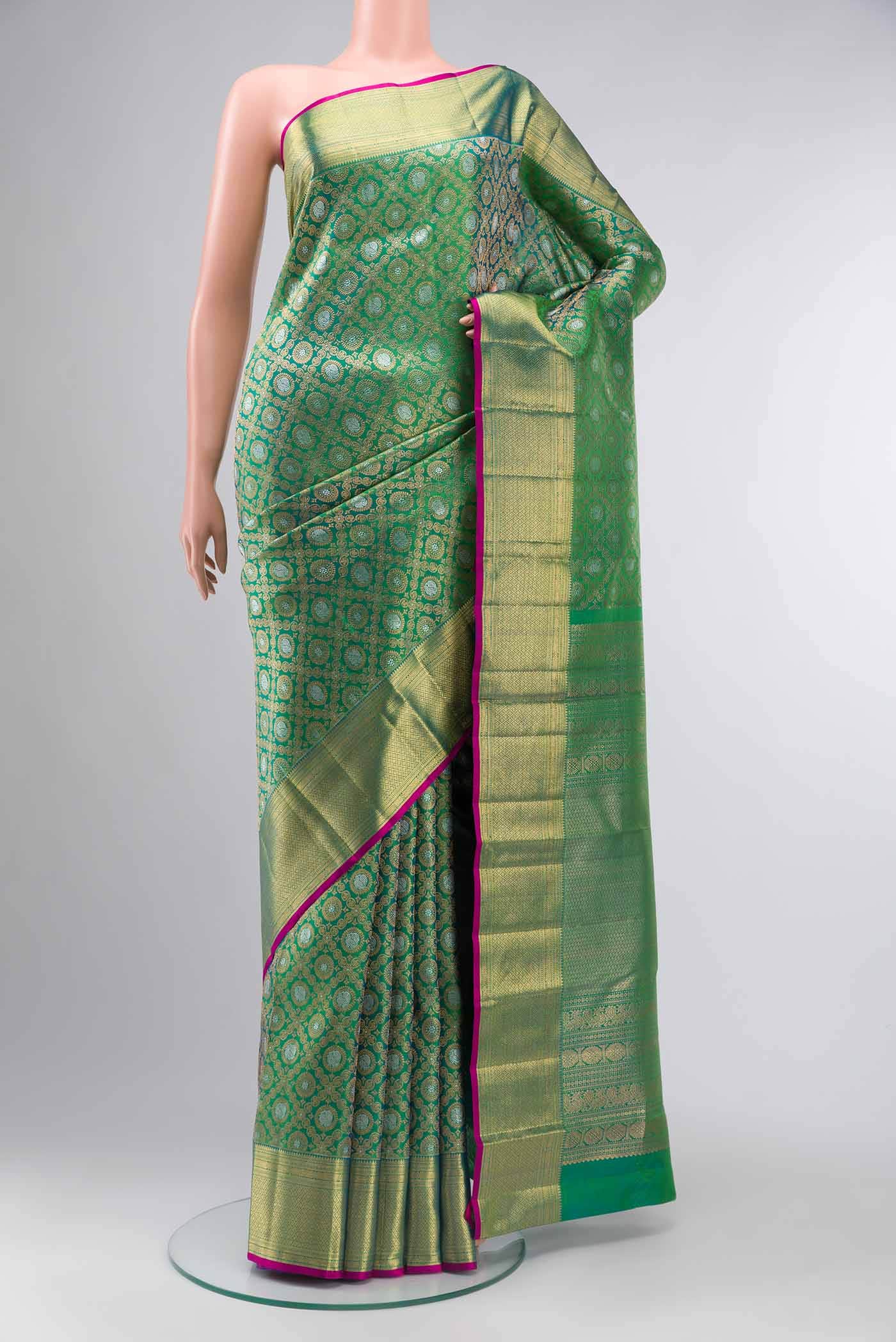 Green with Blue Dual Tone Kanchipuram Silk Saree