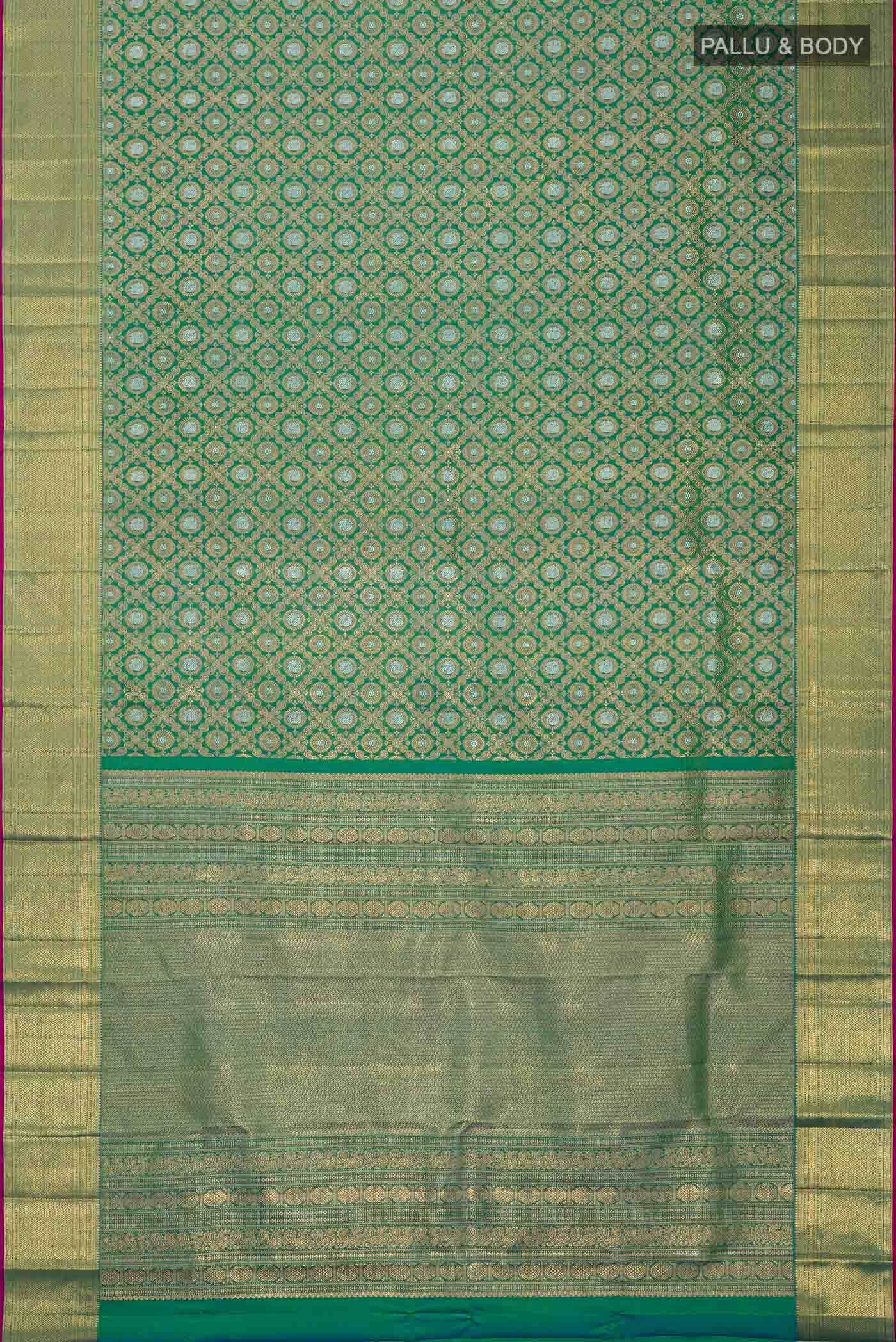 Green with Blue Dual Tone Kanchipuram Silk Saree
