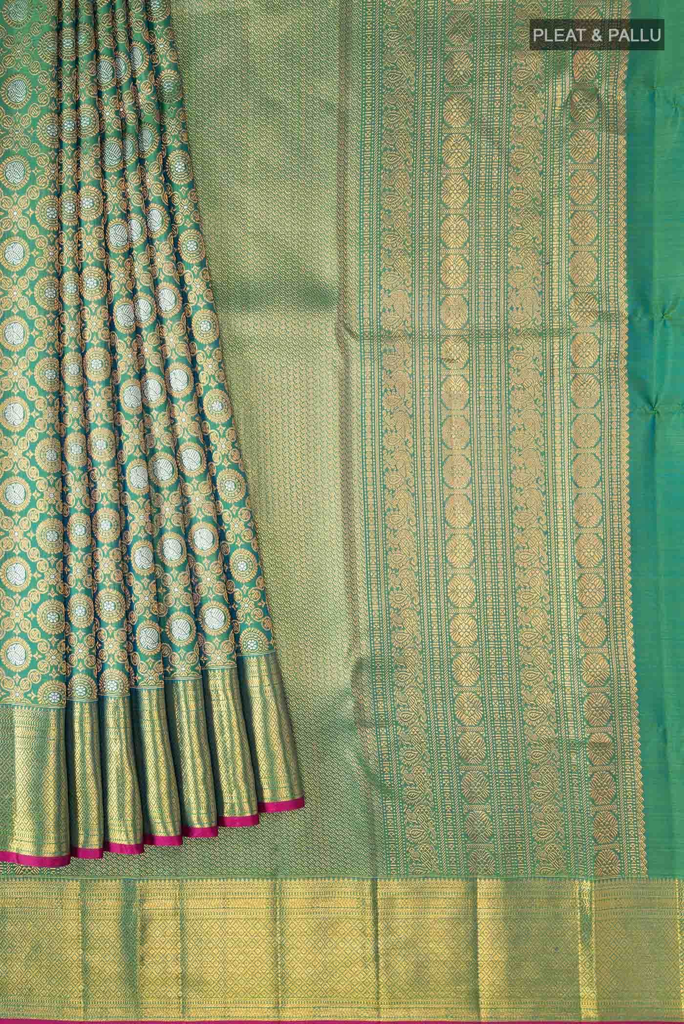Green with Blue Dual Tone Kanchipuram Silk Saree