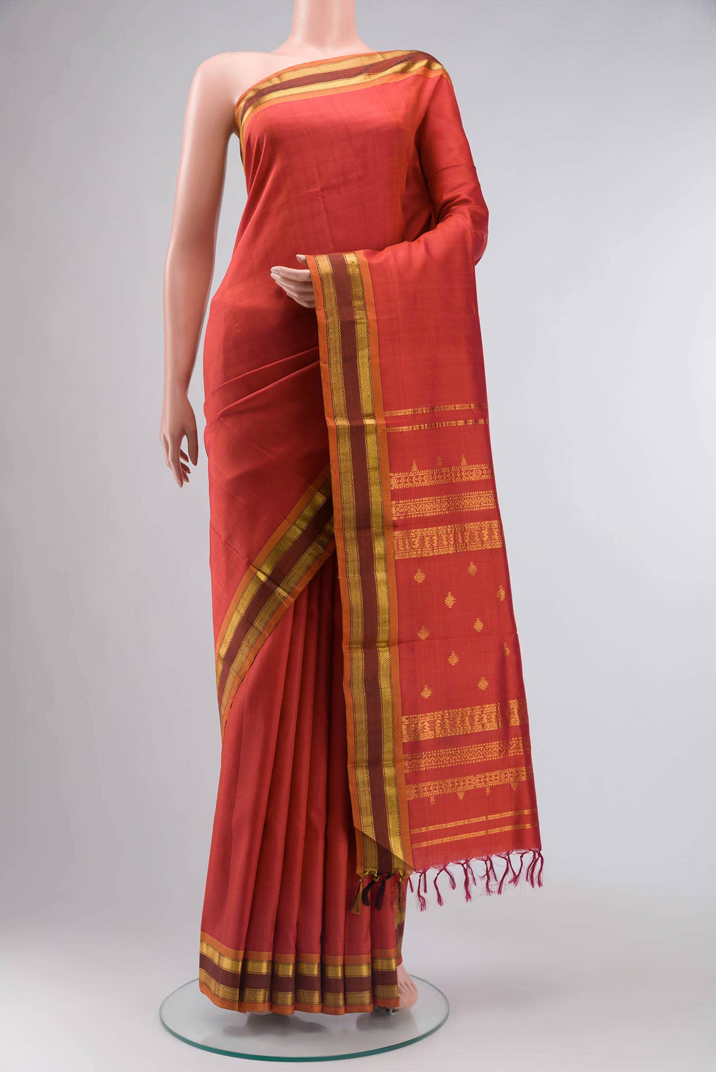 Orange with Pink Dual Tone Kanchipuram Silk Saree