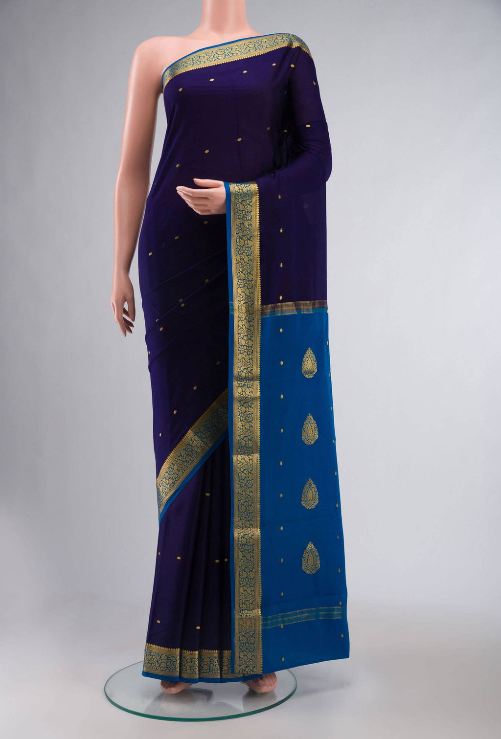 Navy Blue Mysore Crepe Saree