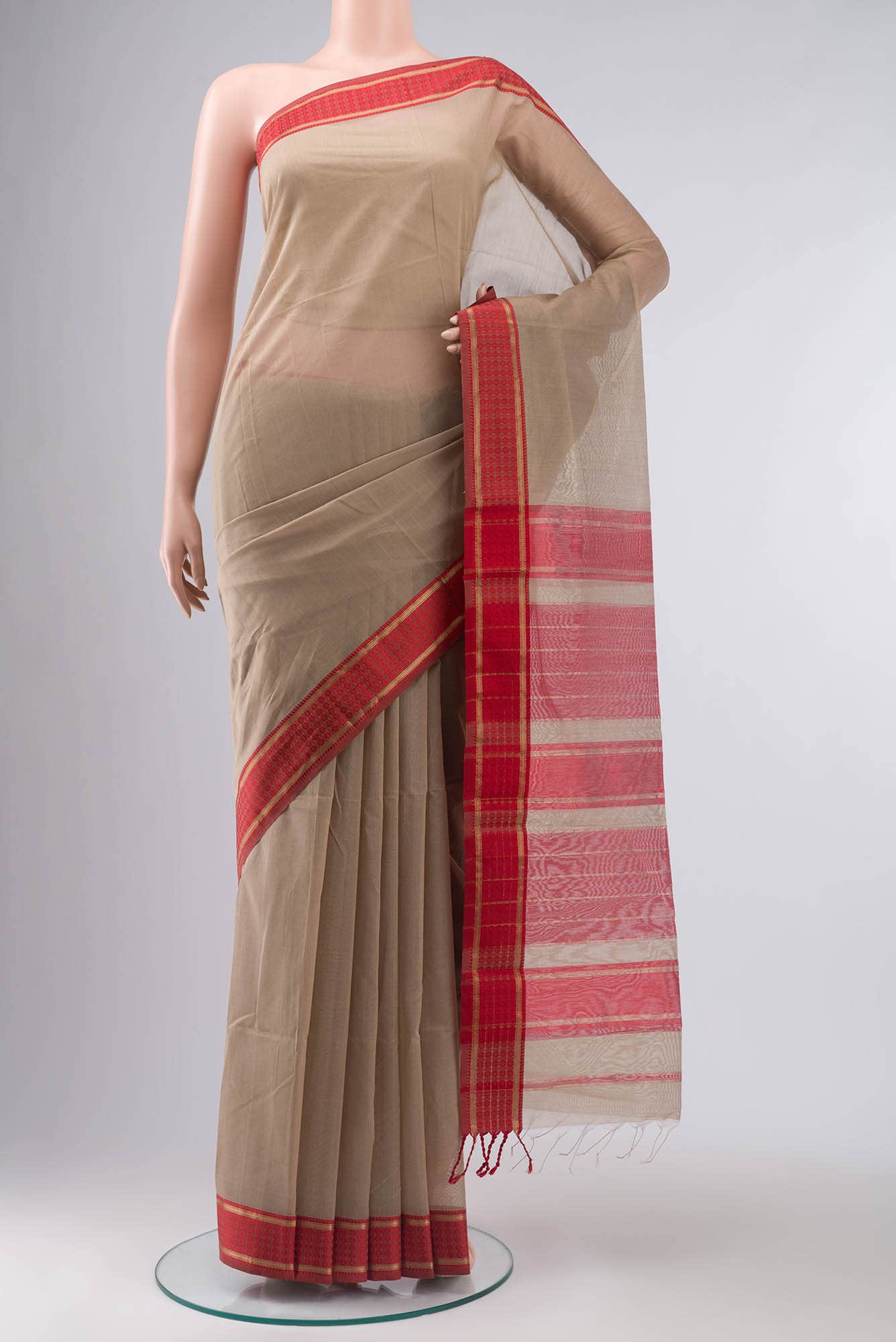 Beige Maheshwari Silk Cotton Saree