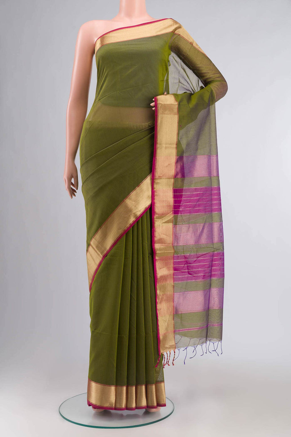 Green Maheshwari Silk Cotton Saree