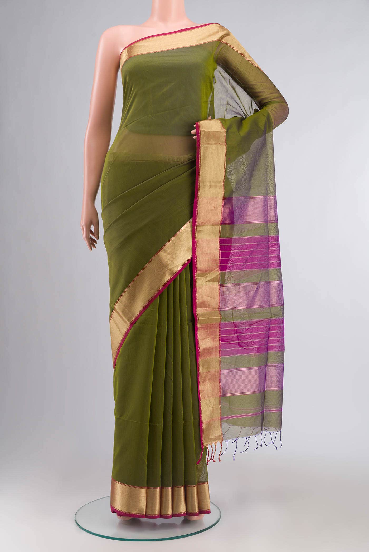 Green Maheshwari Silk Cotton Saree