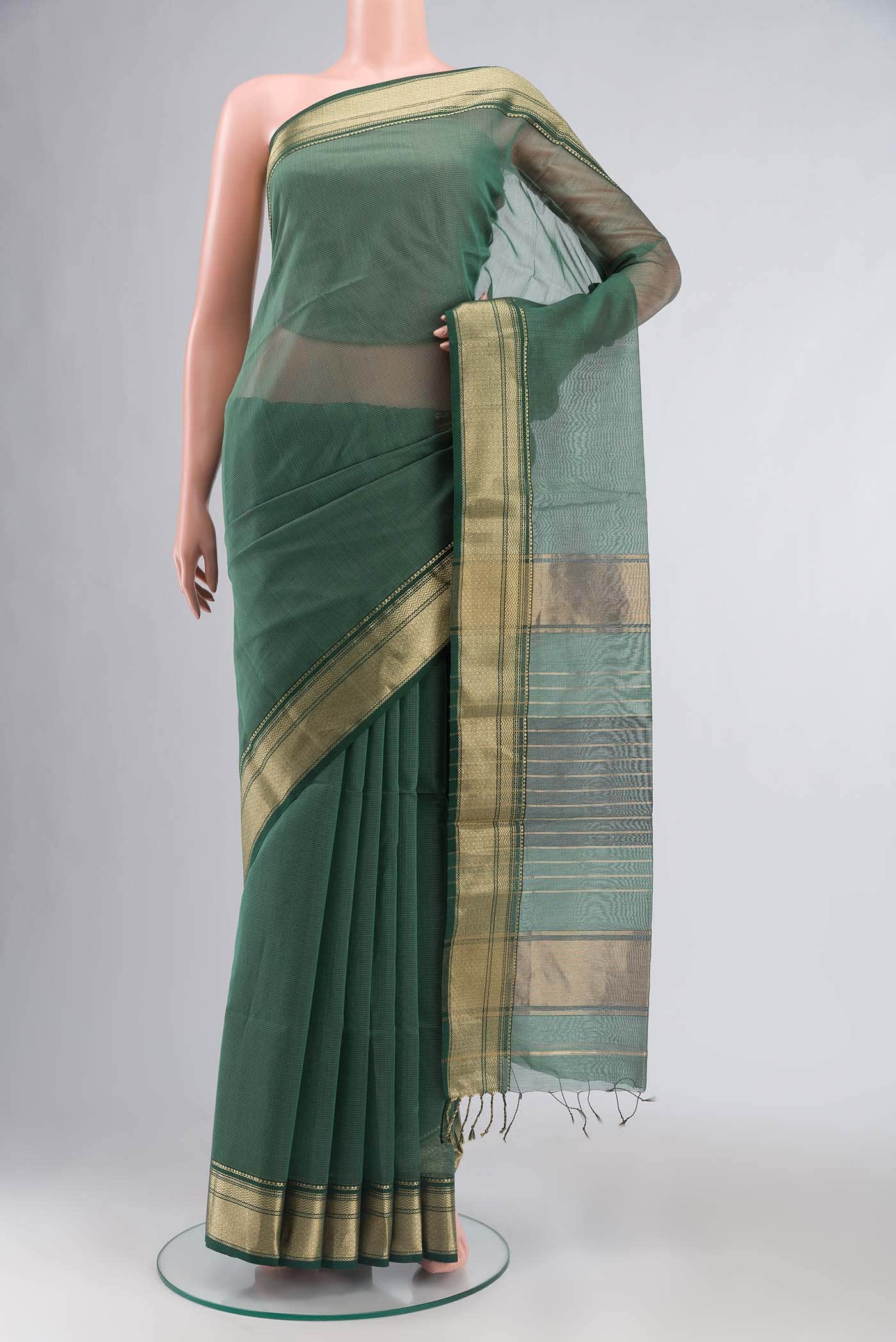 Green Maheshwari Silk Cotton Saree