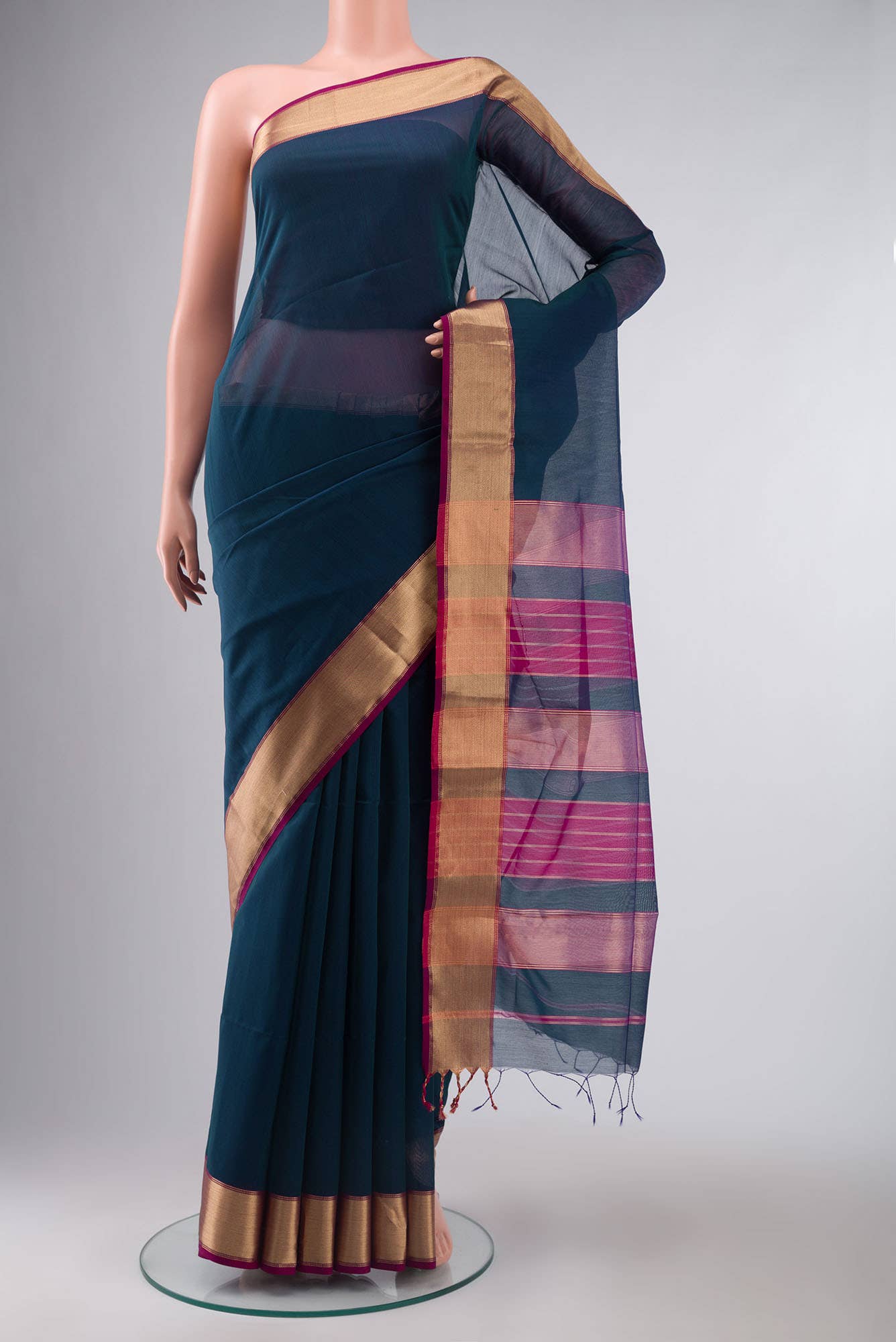 Blue Maheshwari Silk Cotton Saree