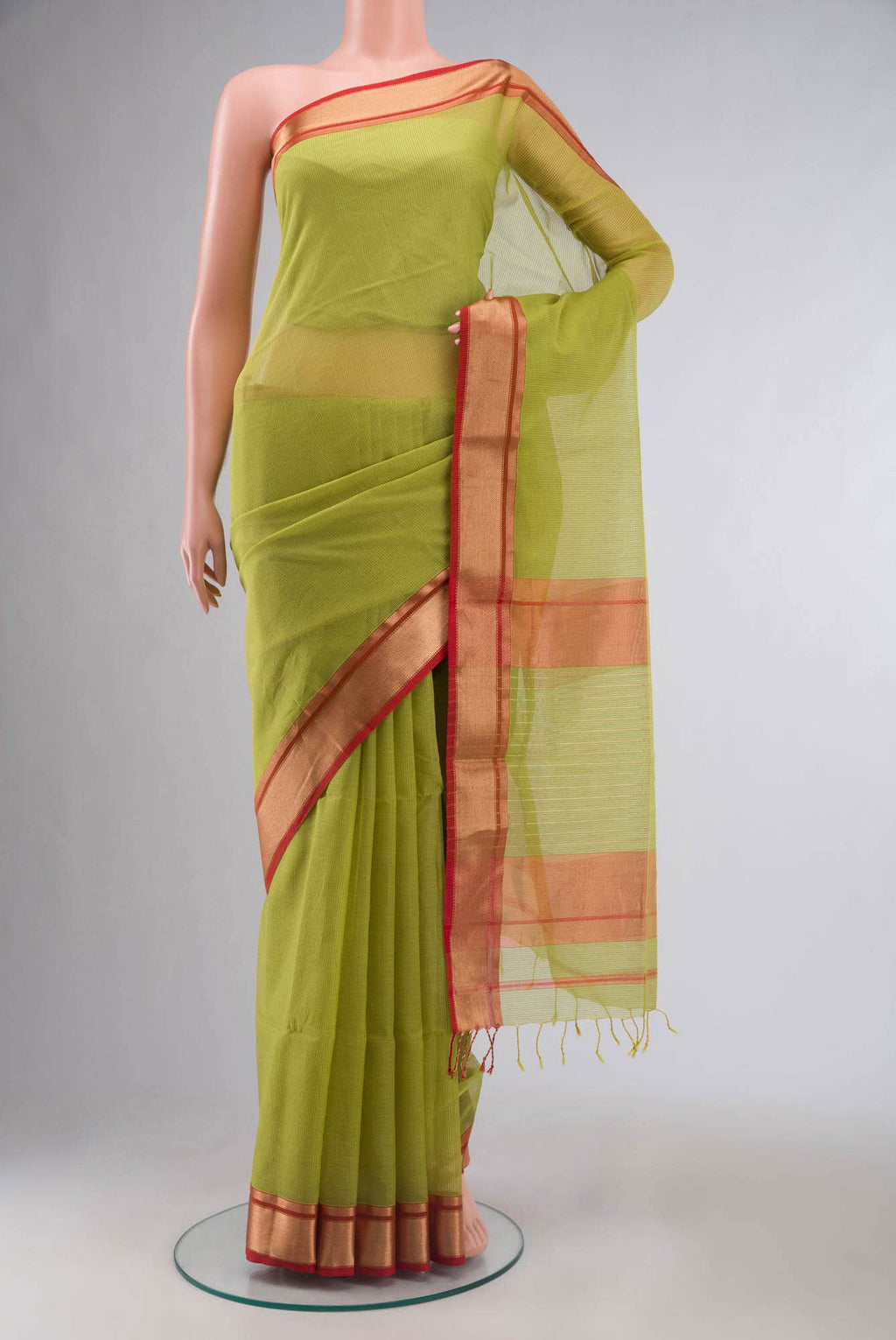 Green Maheshwari Silk Cotton Saree