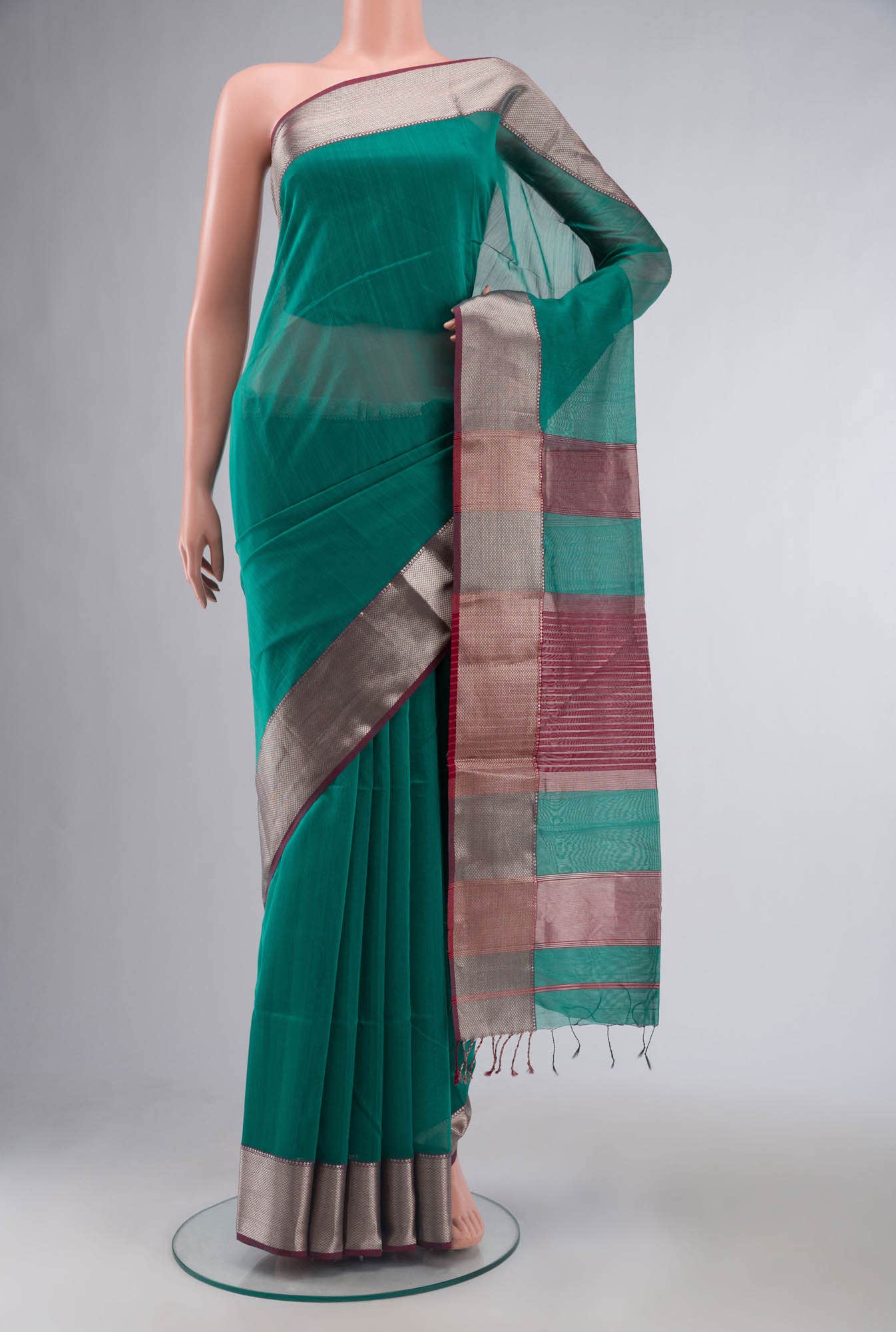 Teal Maheshwari Silk Cotton Saree