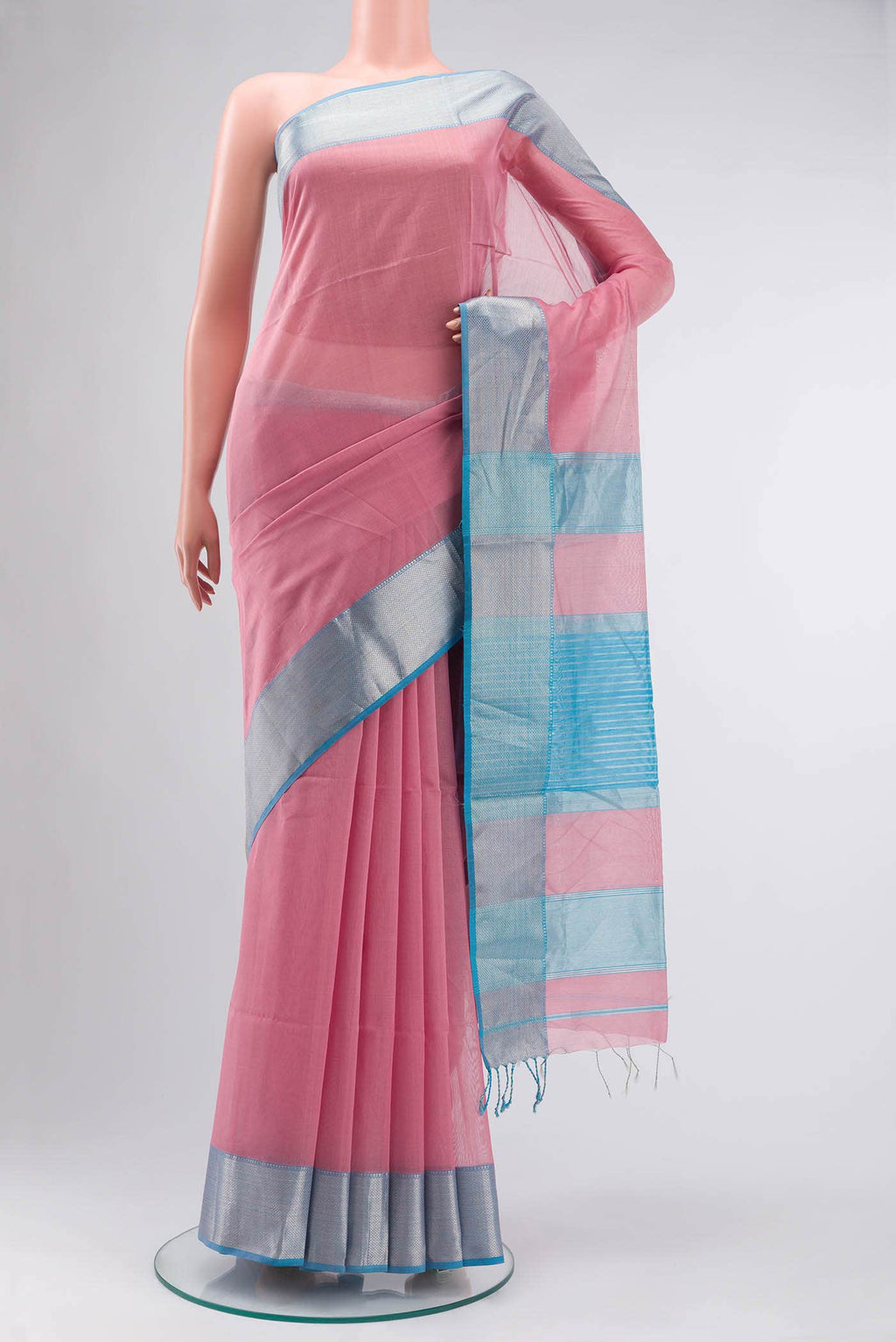 Pink Maheshwari Silk Cotton Saree