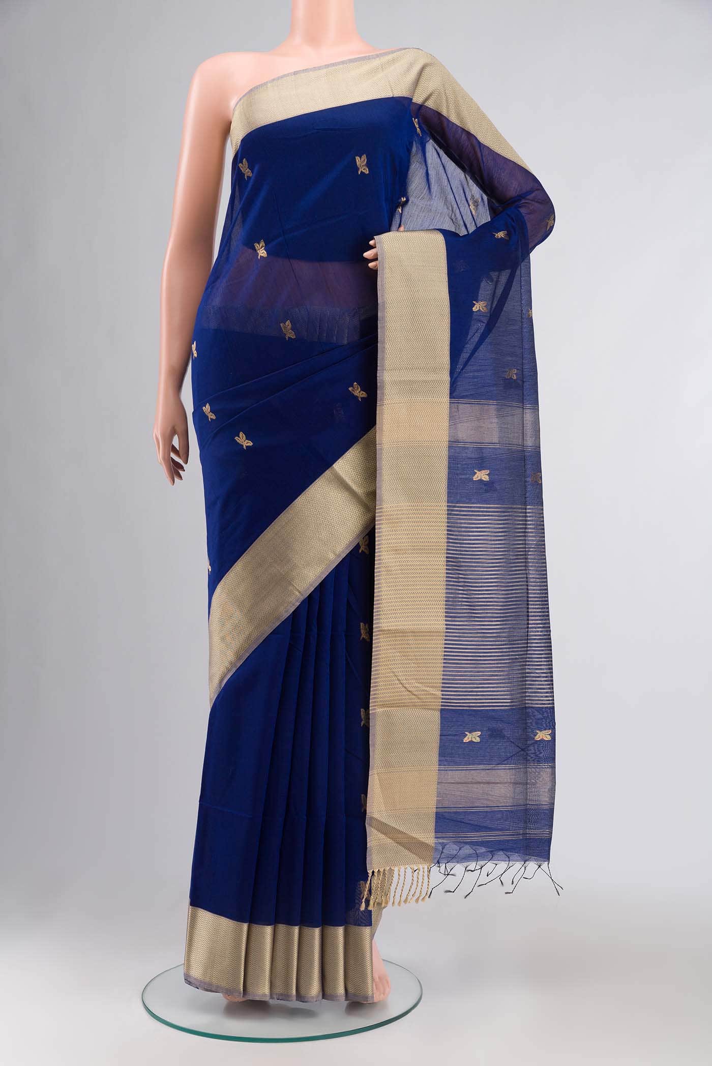 Navy Blue Maheshwari Silk Cotton Saree