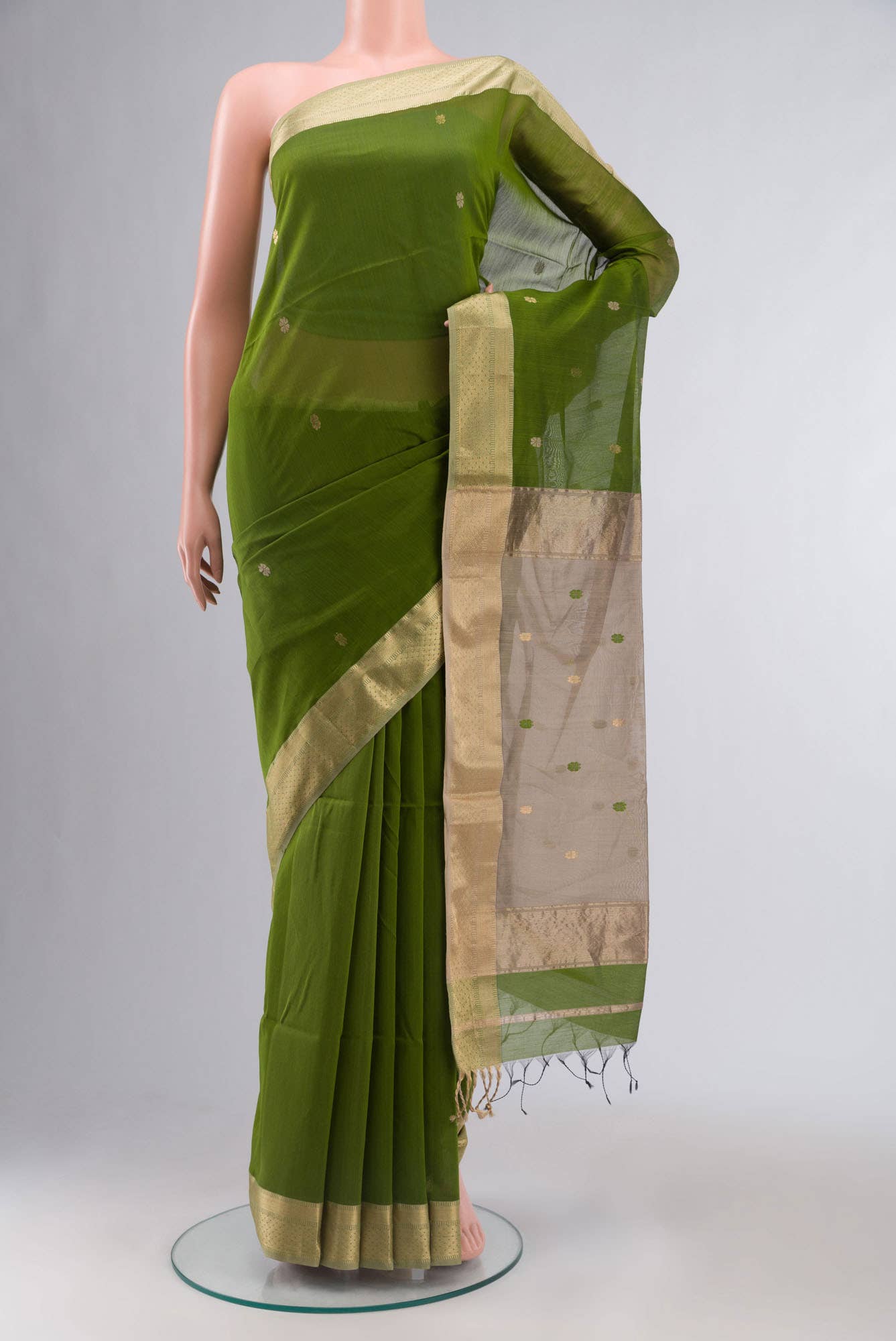 Green Maheshwari Silk Cotton Saree
