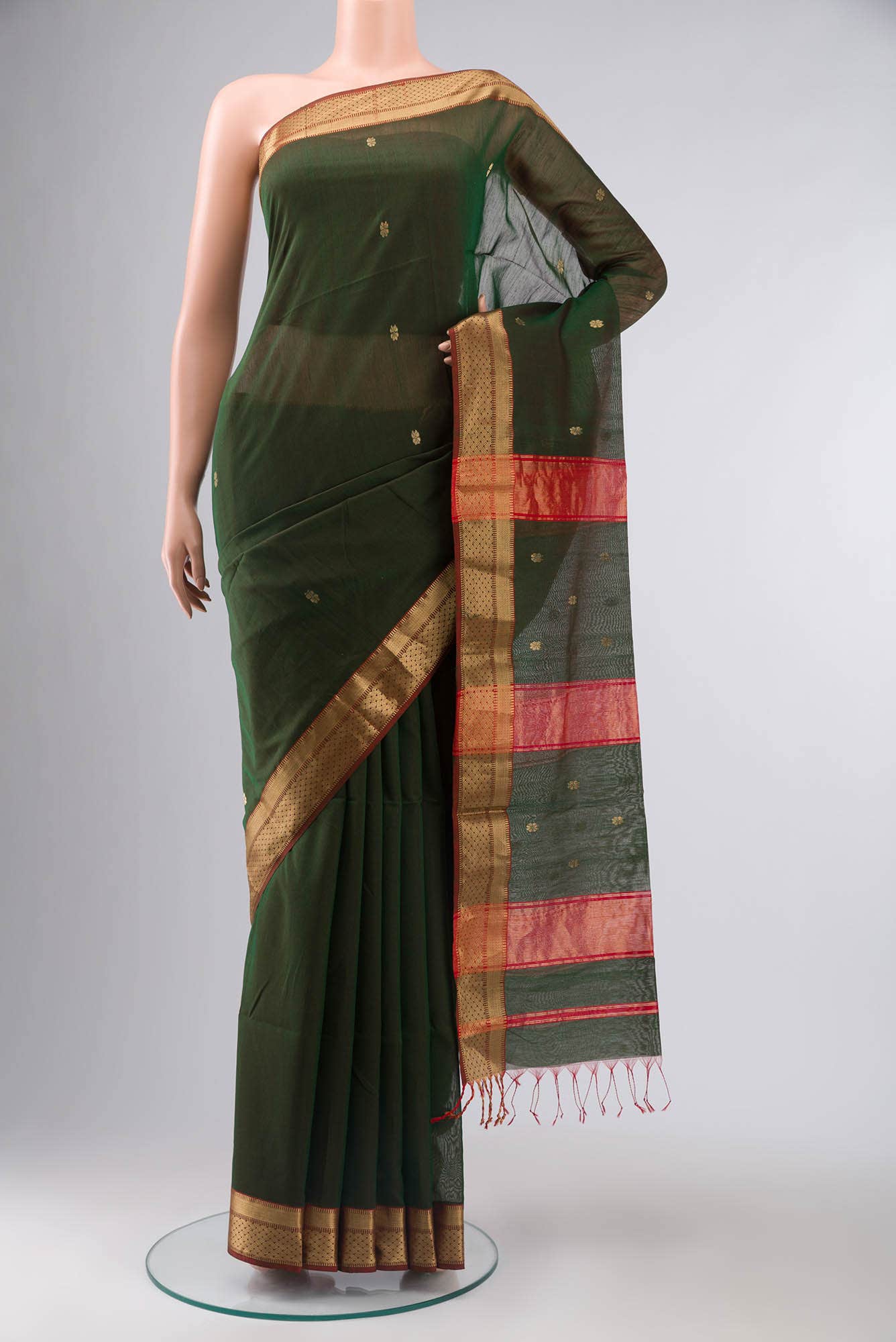 Green Maheshwari Silk Cotton Saree
