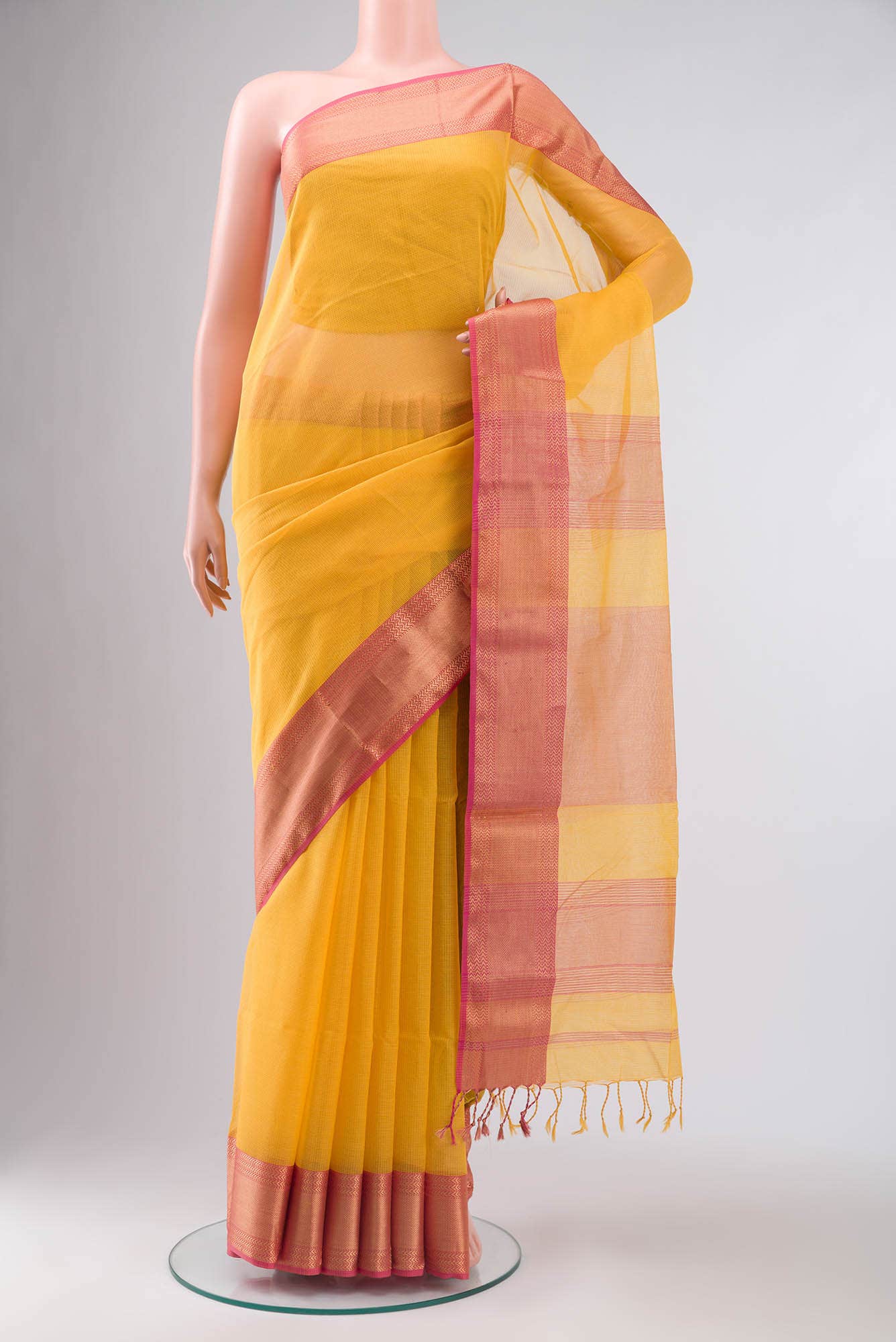 Yellow Maheshwari Silk Cotton Saree