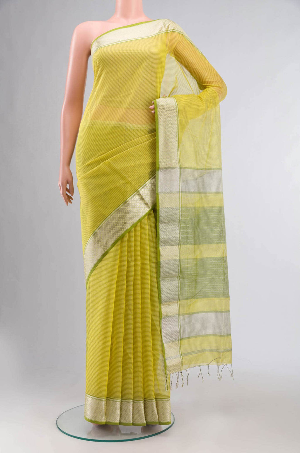 Yellow Maheshwari Silk Cotton Saree