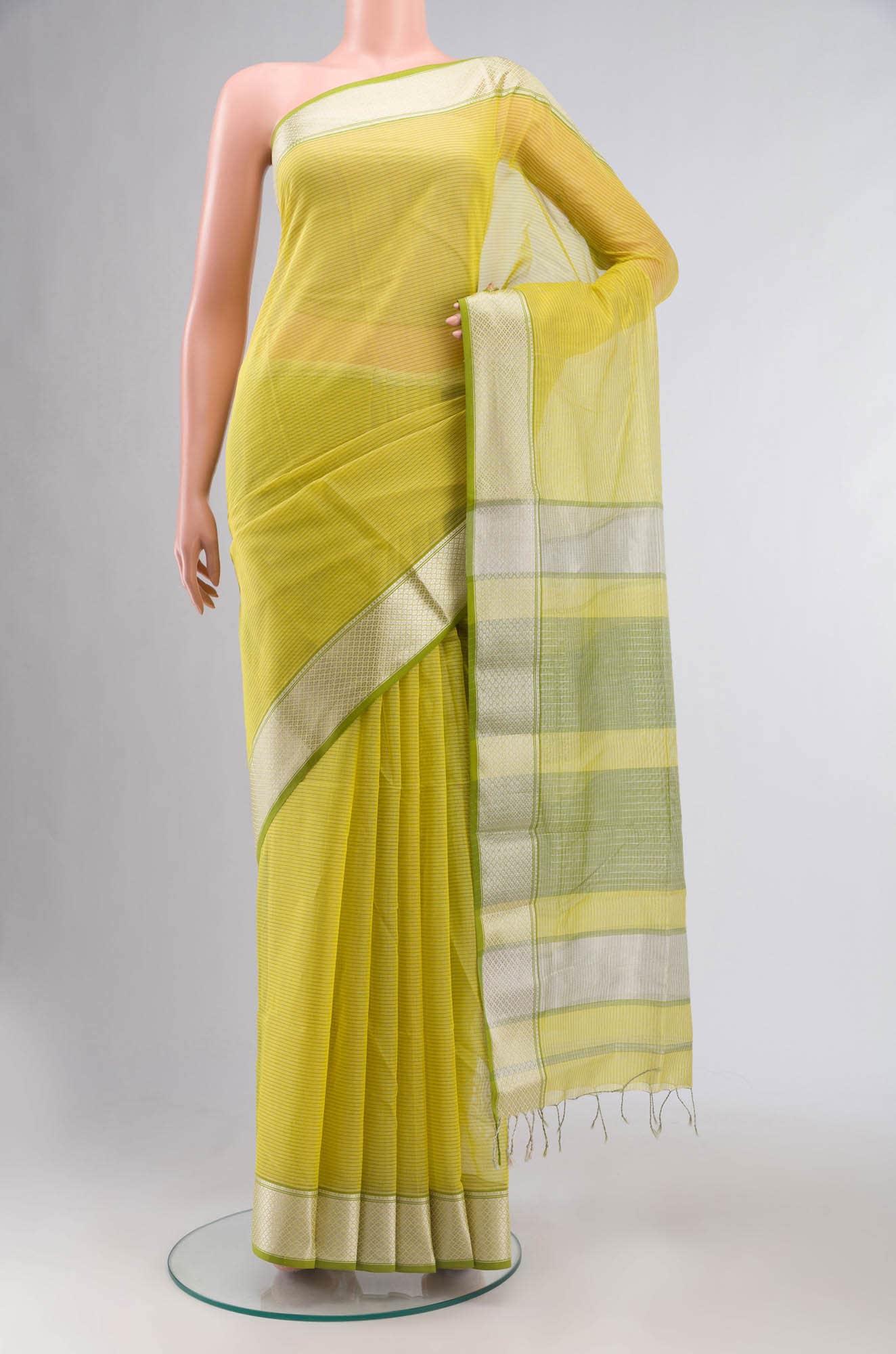 Yellow Maheshwari Silk Cotton Saree