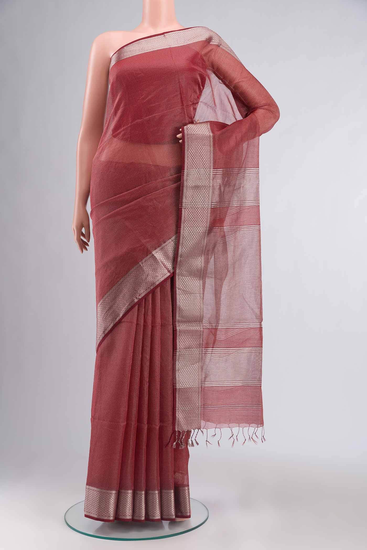 Red Maheshwari Silk Cotton Saree