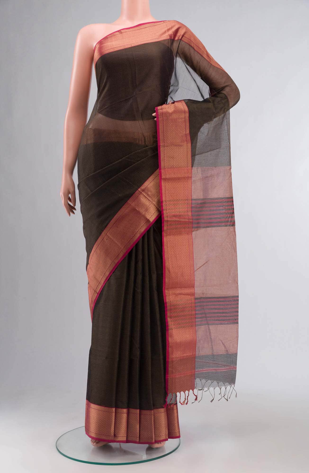 Black Maheshwari Silk Cotton Saree