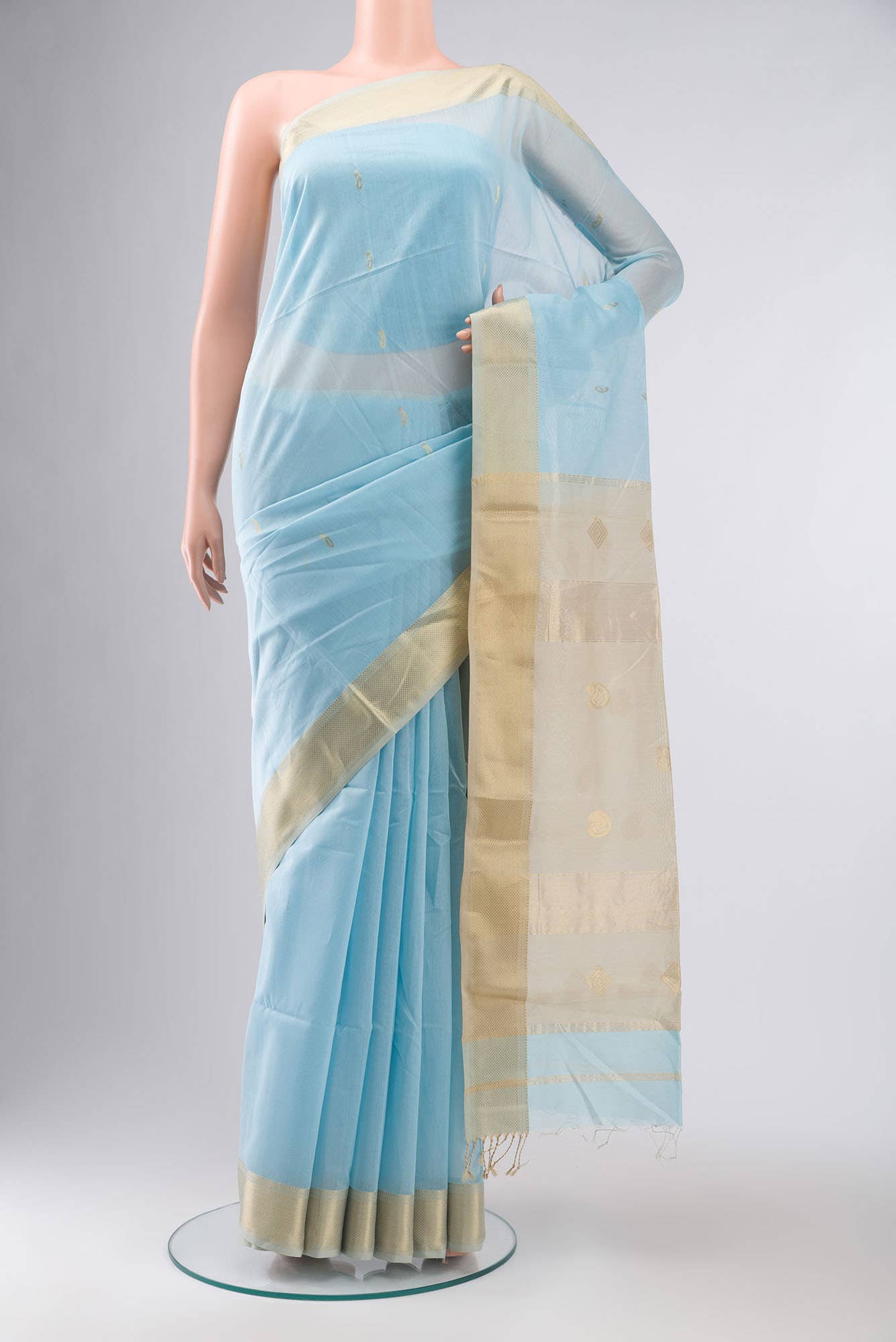 Light Blue Maheshwari Silk Cotton Saree