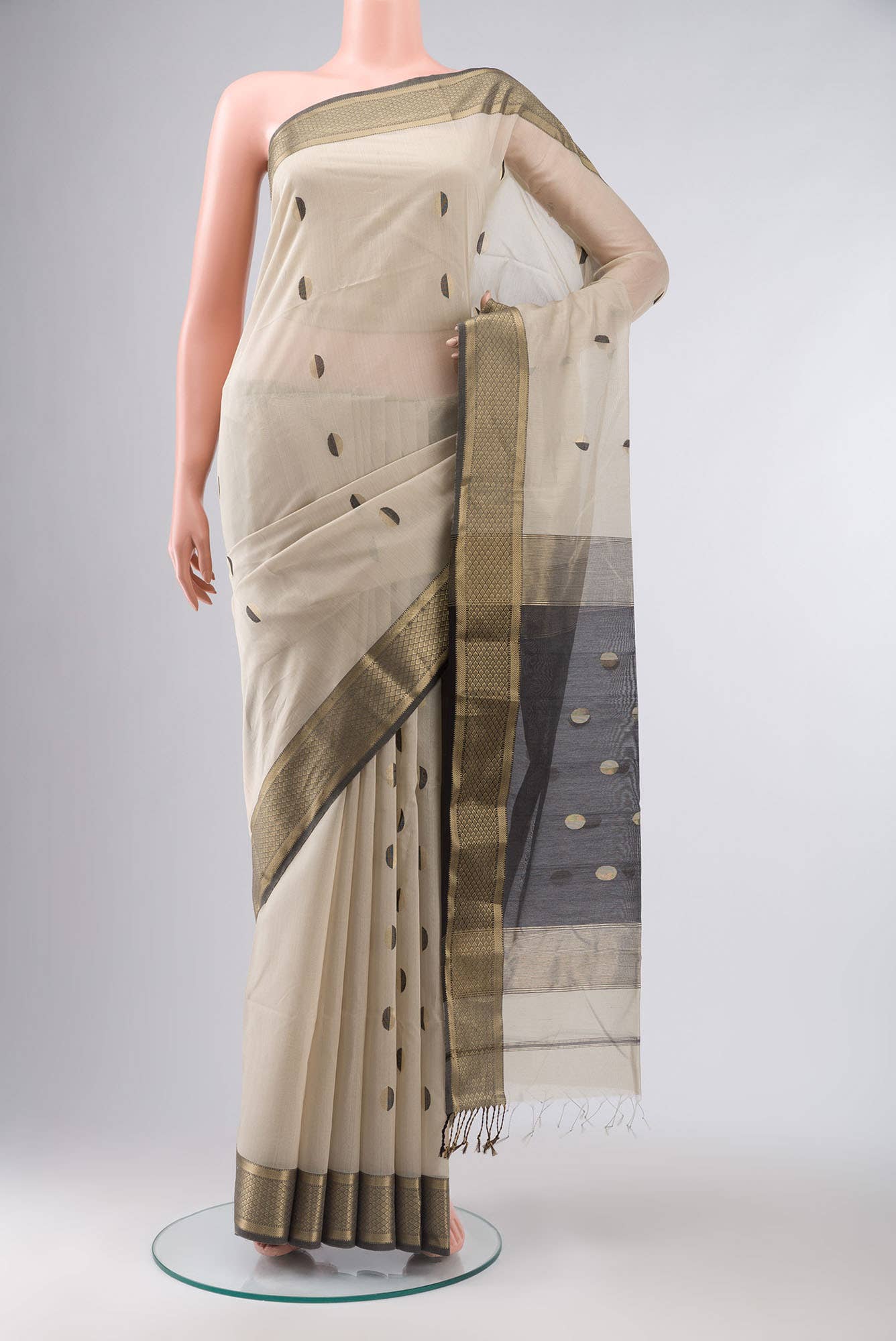 Beige Maheshwari Silk Cotton Saree