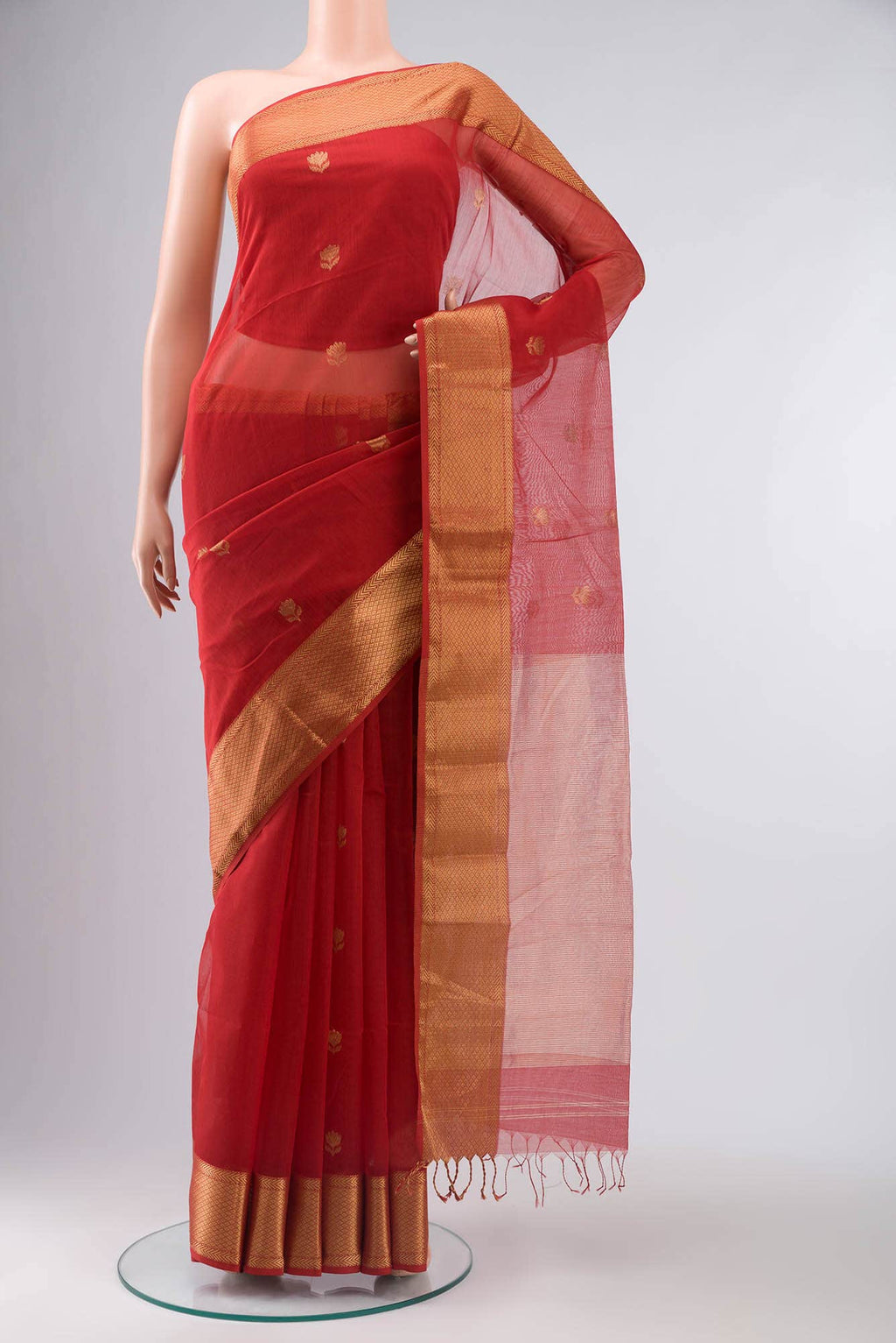 Red Maheshwari Silk Cotton Saree