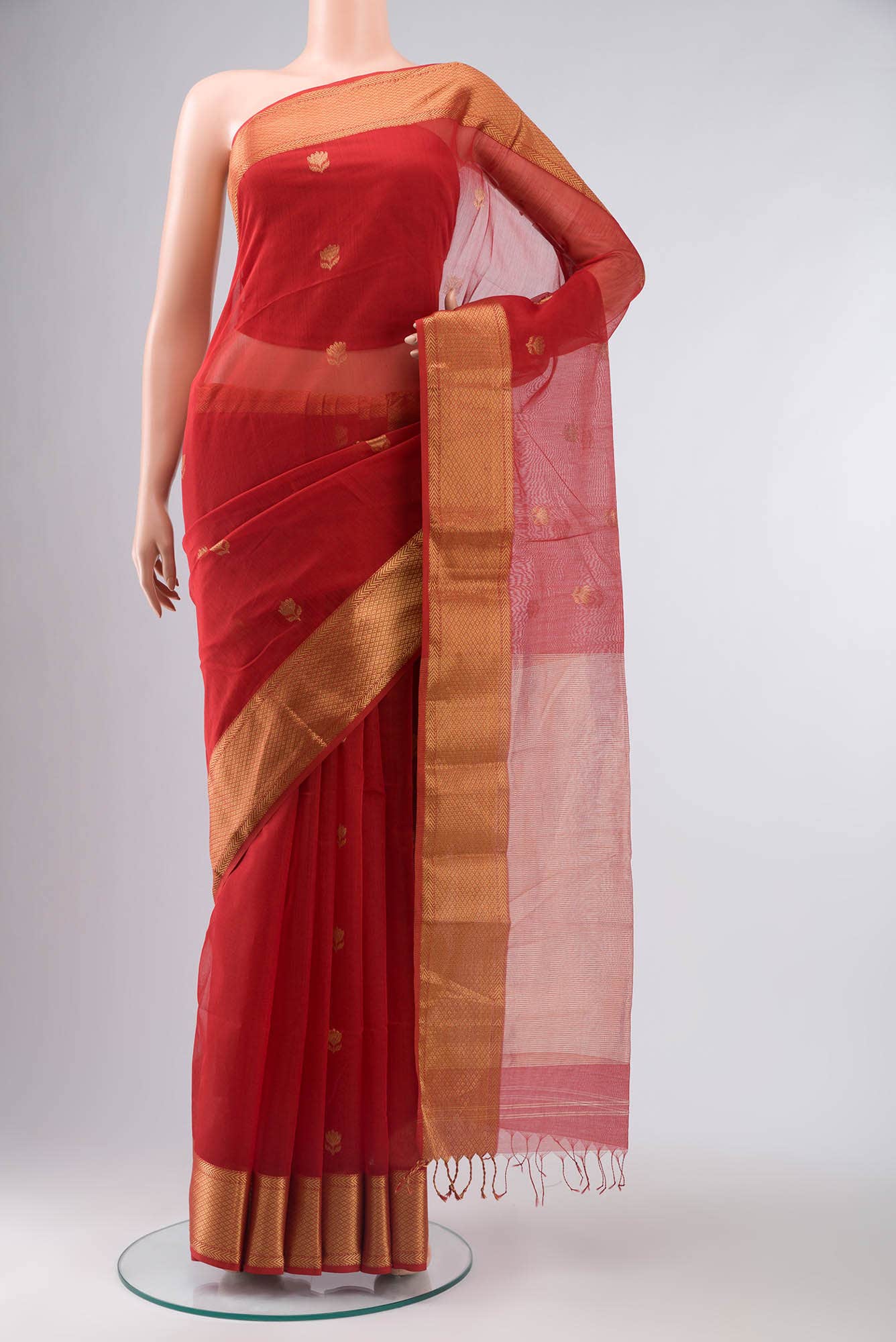 Red Maheshwari Silk Cotton Saree
