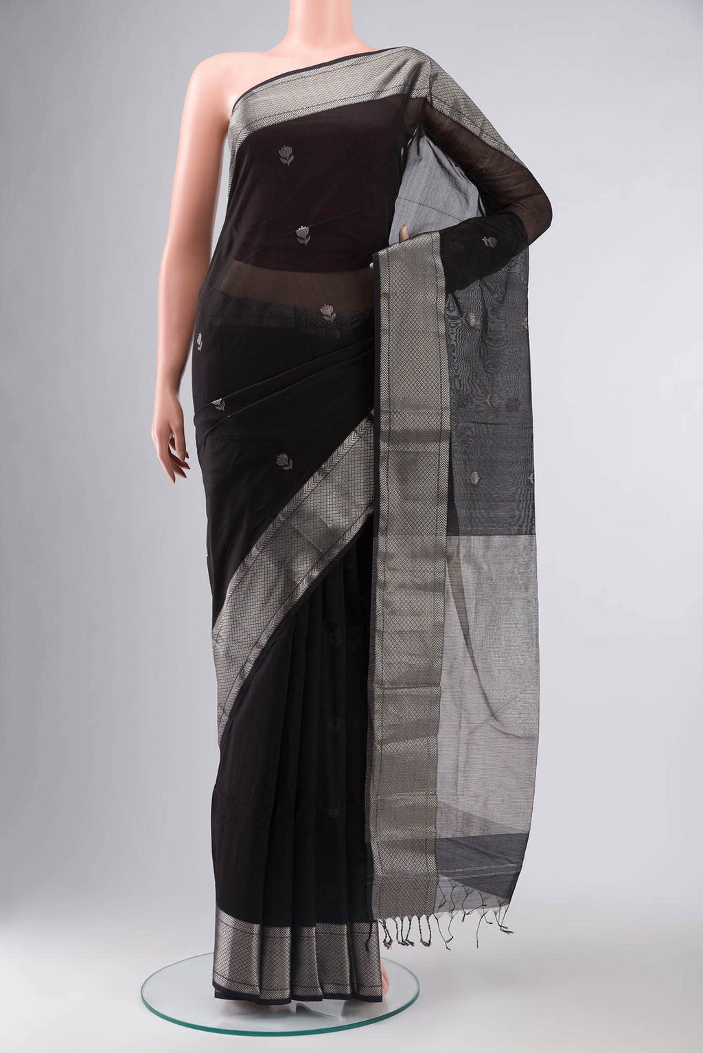 Black Maheshwari Silk Cotton Saree