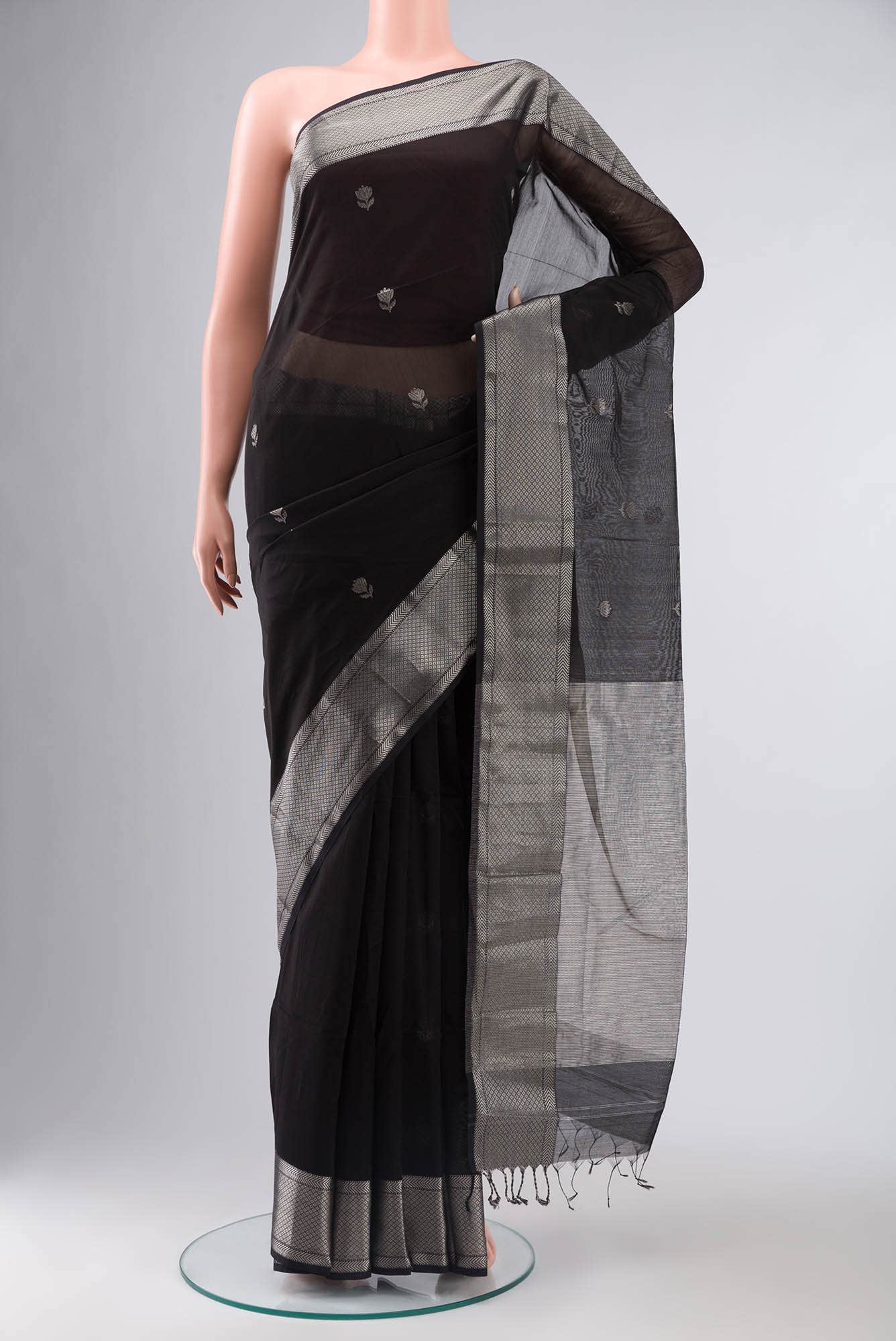 Black Maheshwari Silk Cotton Saree