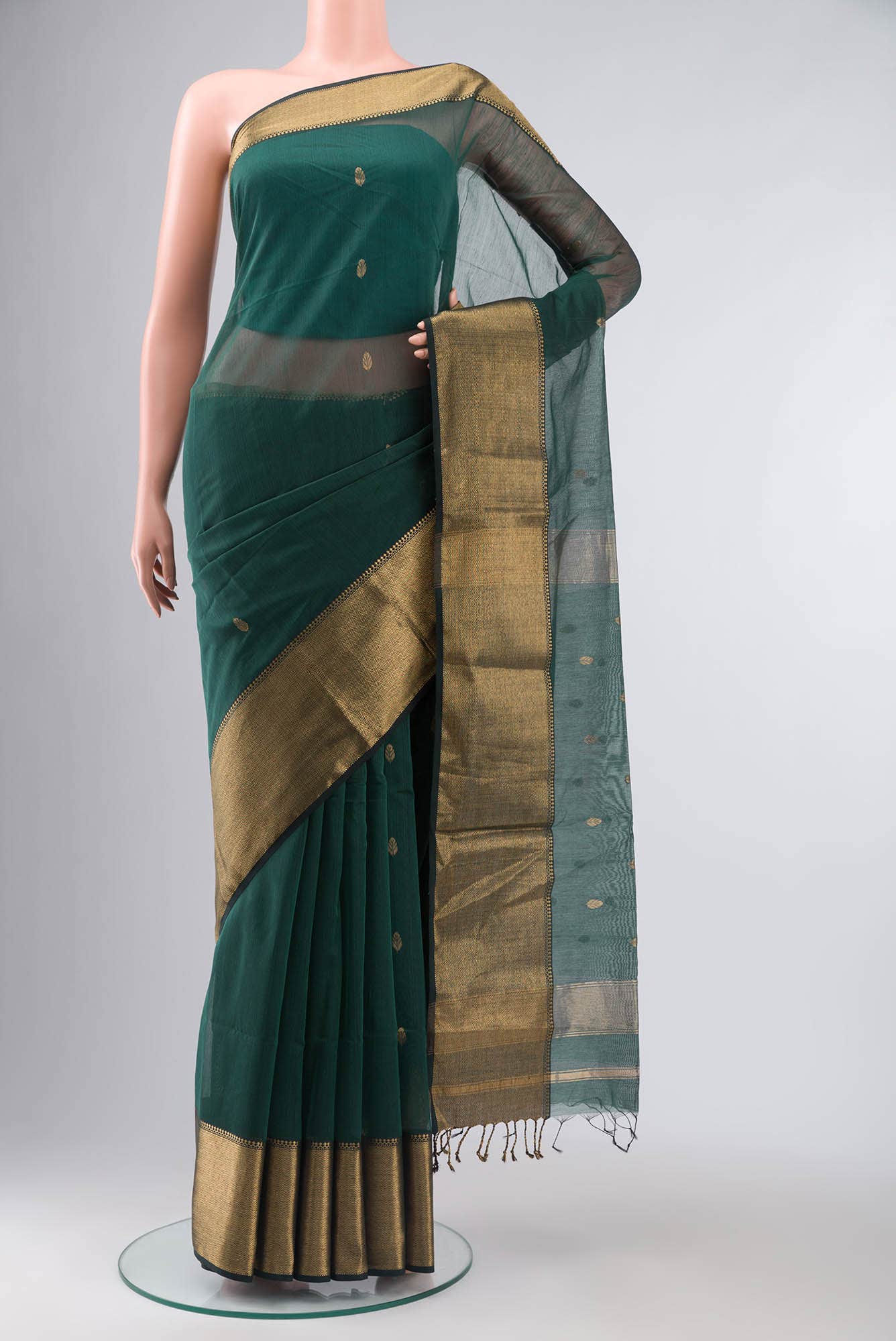 Green Maheshwari Silk Cotton Saree