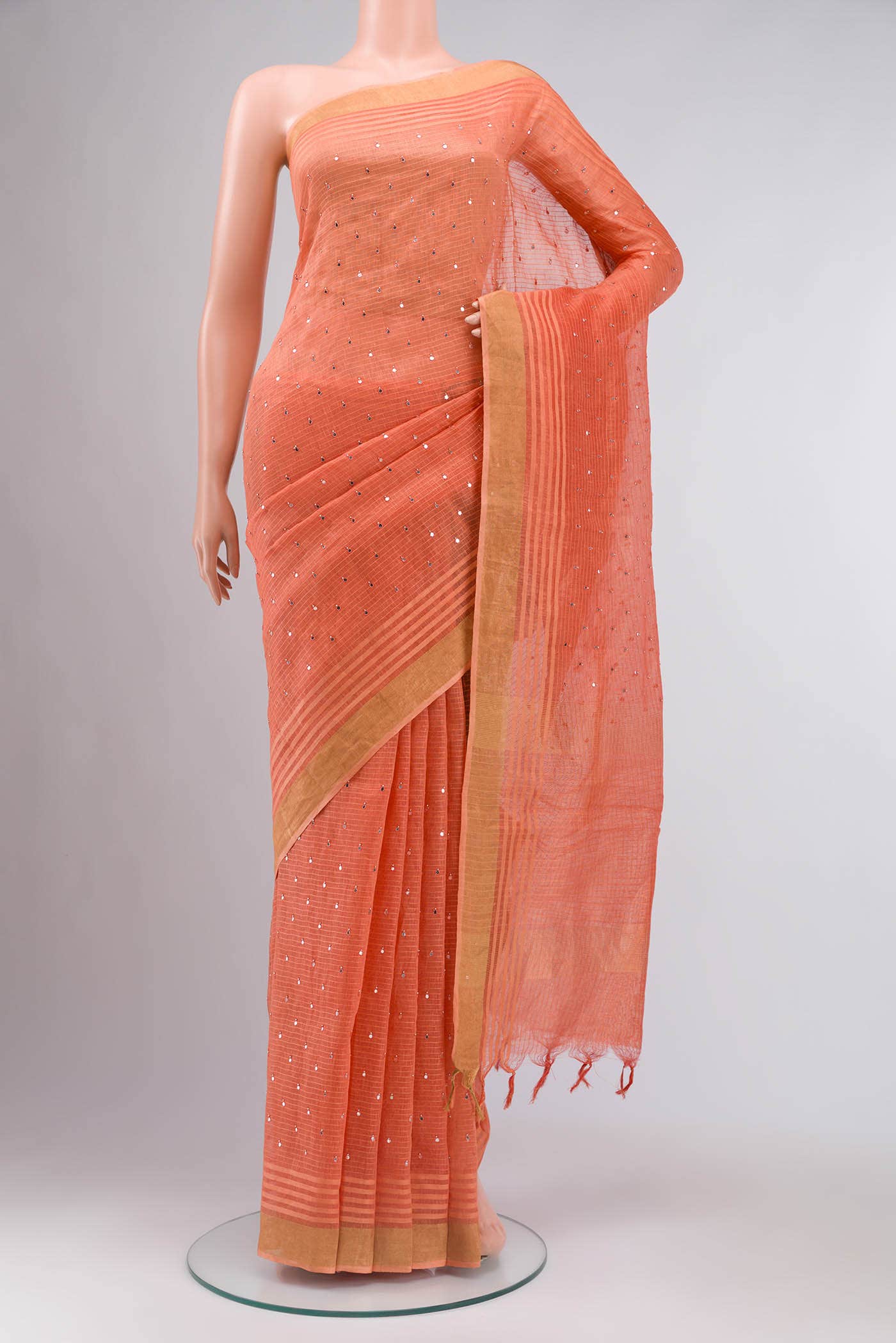Orange Linen Saree