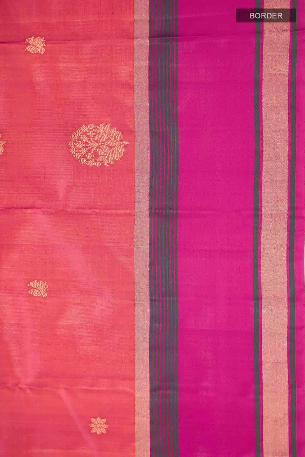 Pink with Orange Dual Tone Soft Silk Saree
