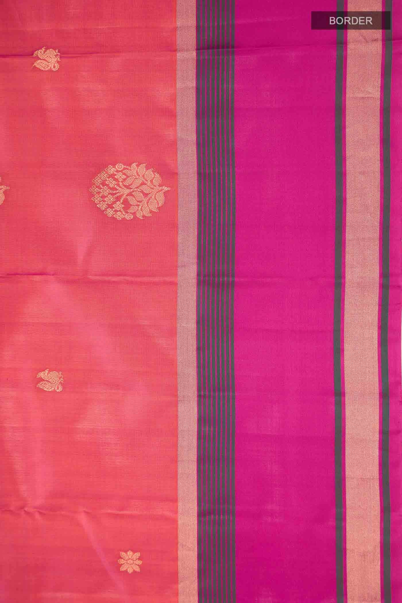Pink with Orange Dual Tone Soft Silk Saree