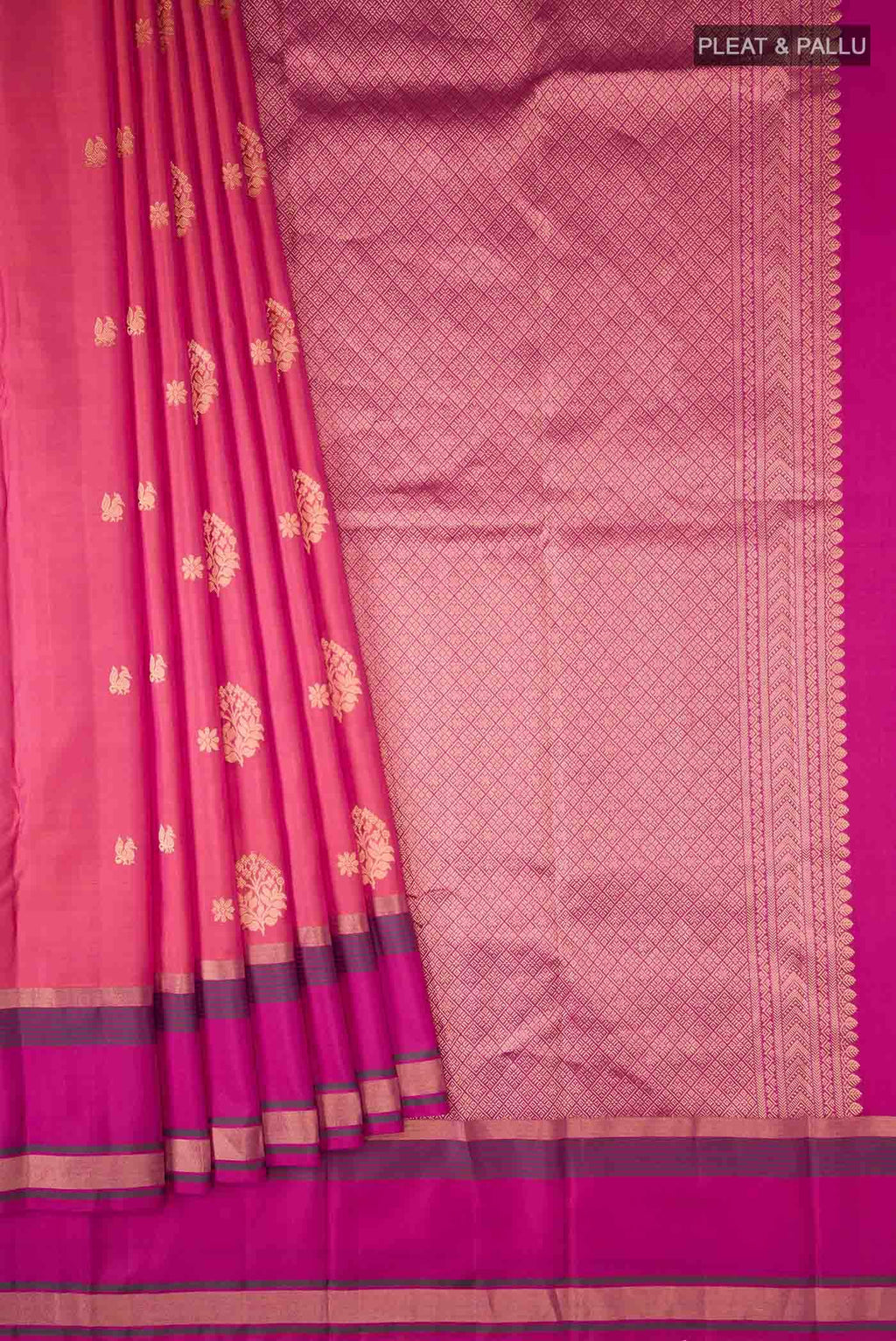 Pink with Orange Dual Tone Soft Silk Saree