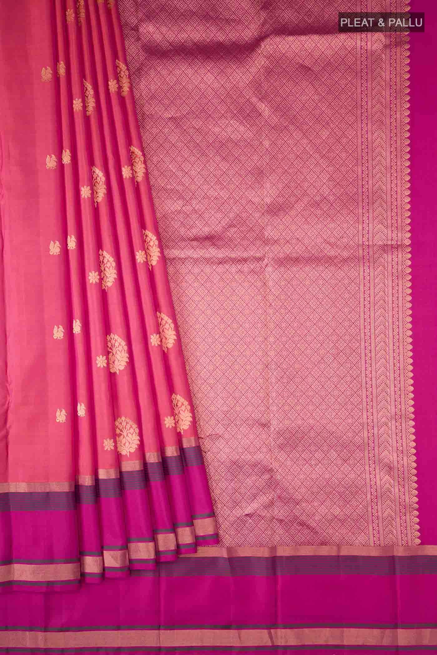 Pink with Orange Dual Tone Soft Silk Saree