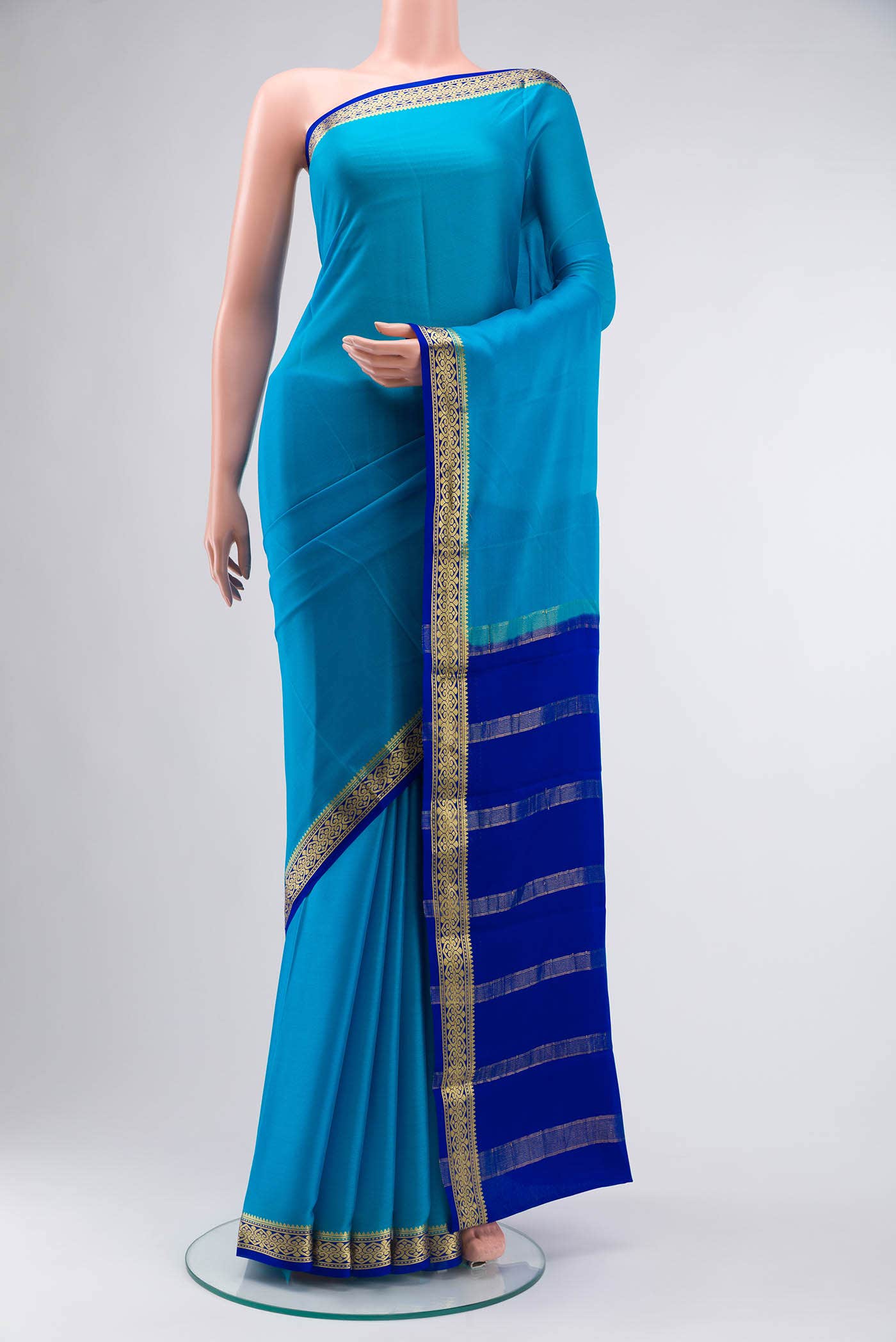 Blue Mysore Crepe Saree