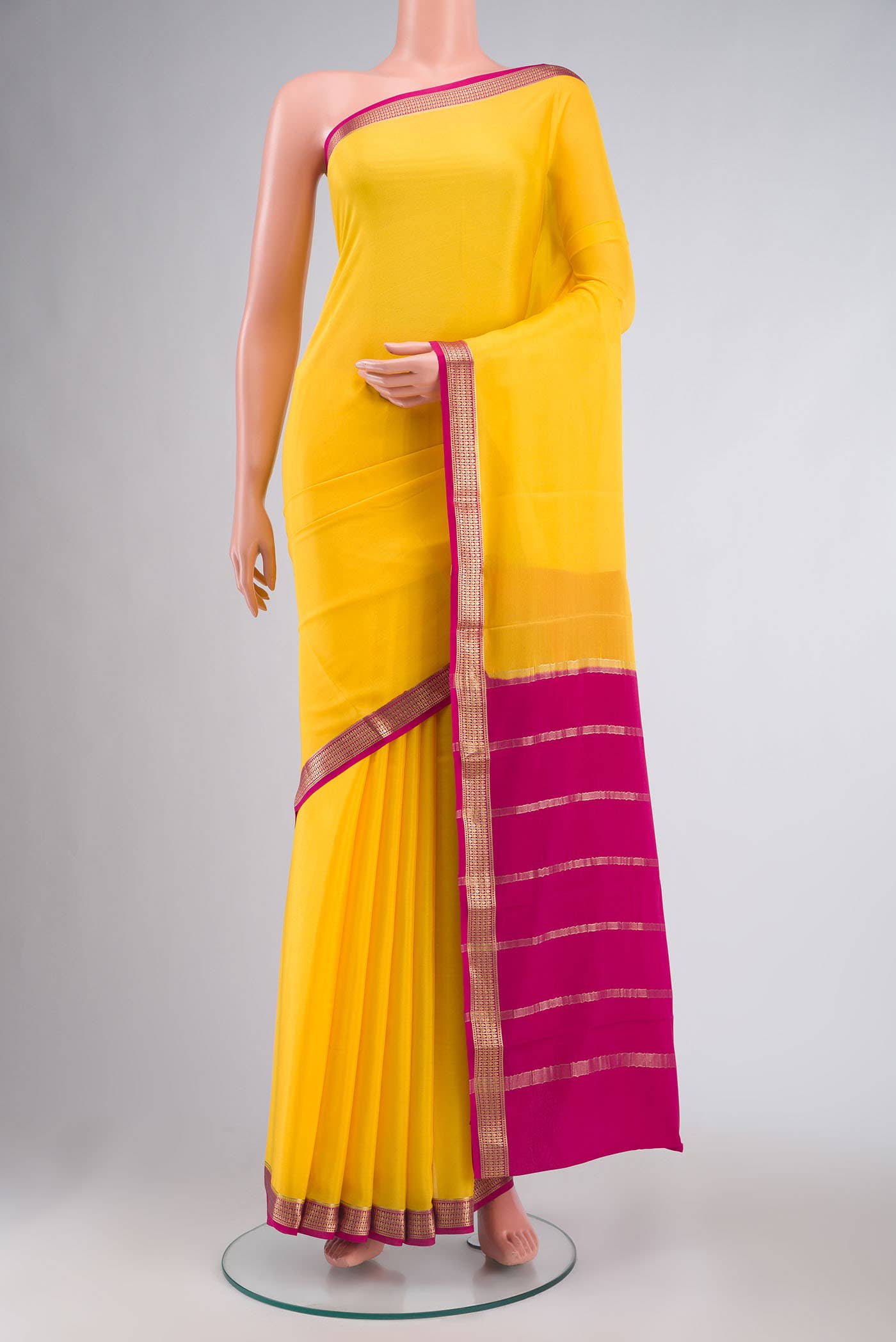 Yellow Mysore Crepe Saree