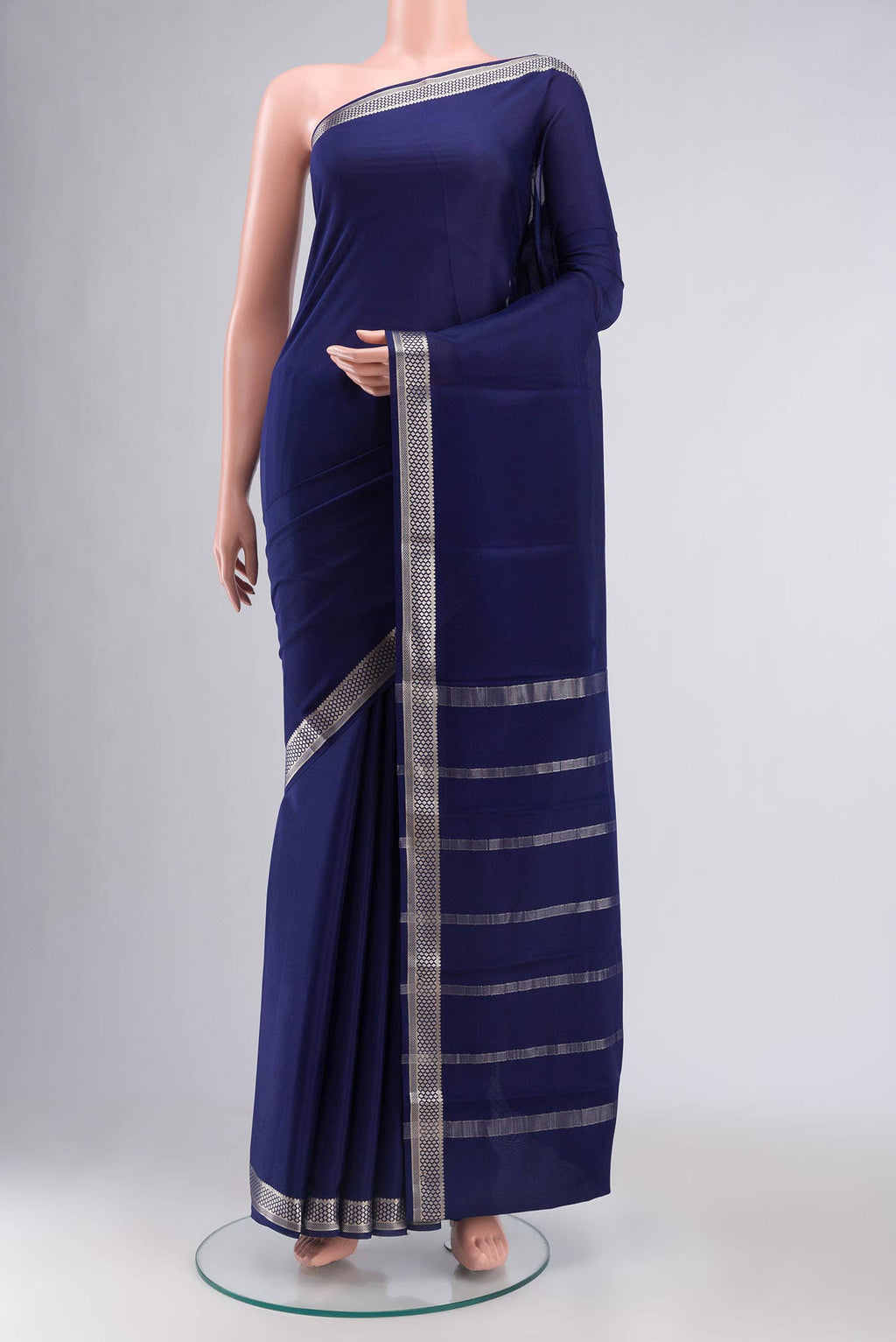 Blue Mysore Crepe Saree