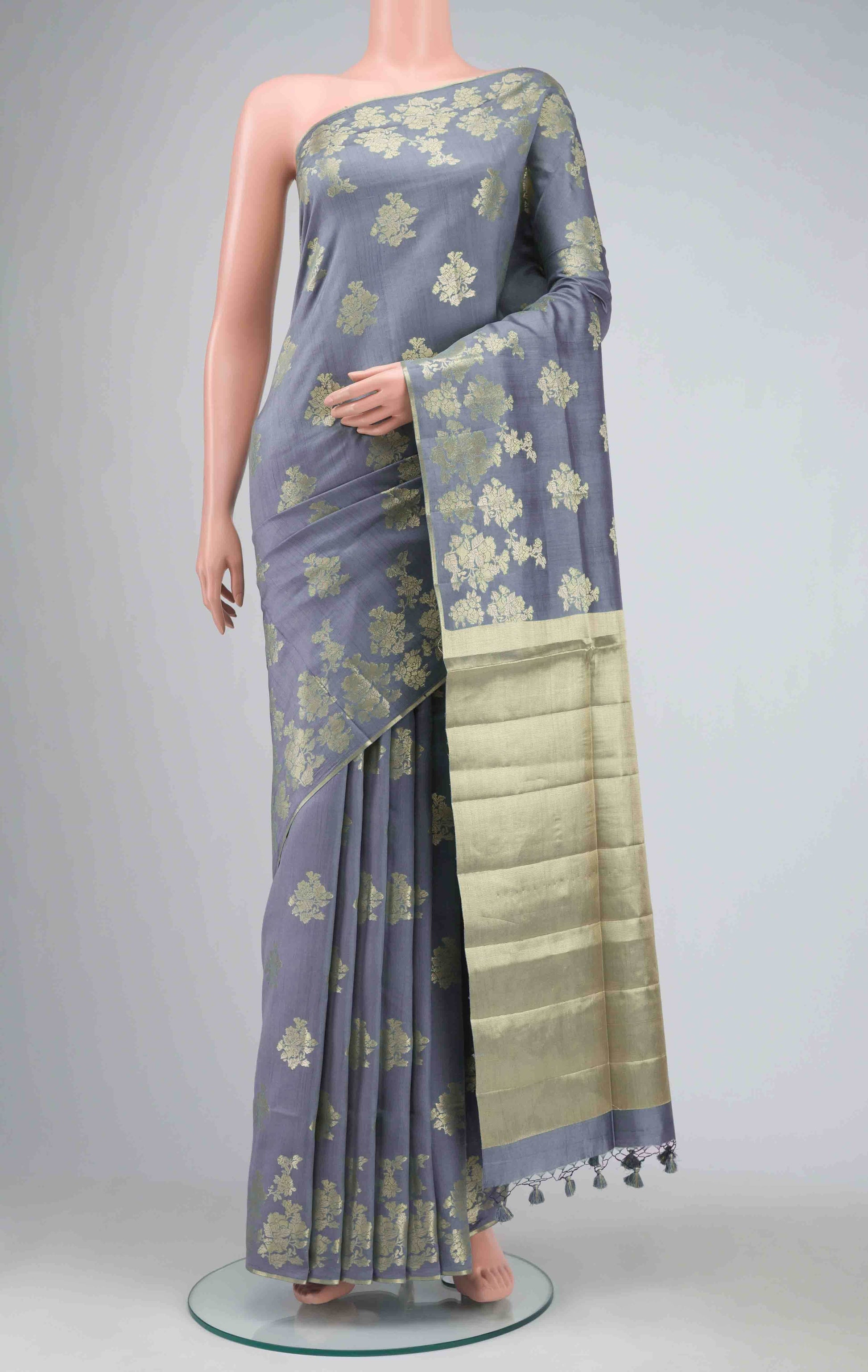 Grey Banarasi Raw Silk Saree