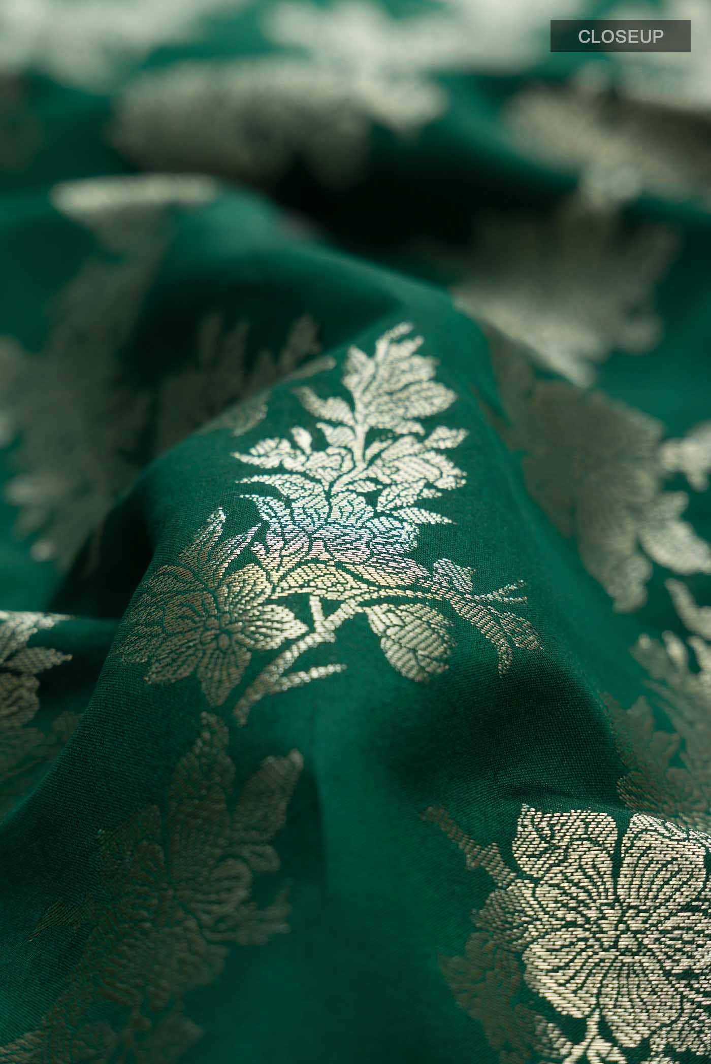 Bottle Green Banarasi Raw Silk Saree