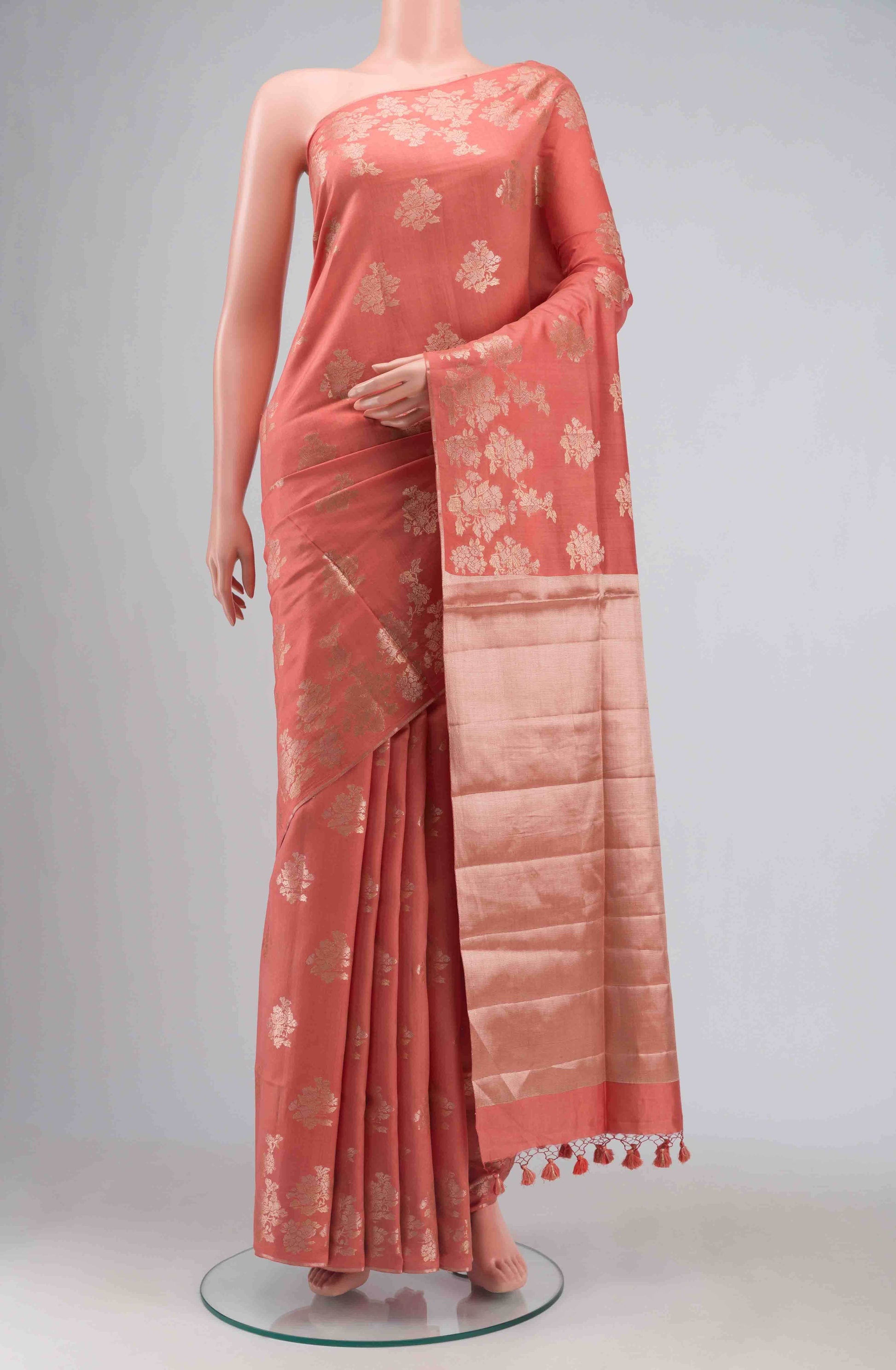 Orange Banarasi Raw Silk Saree