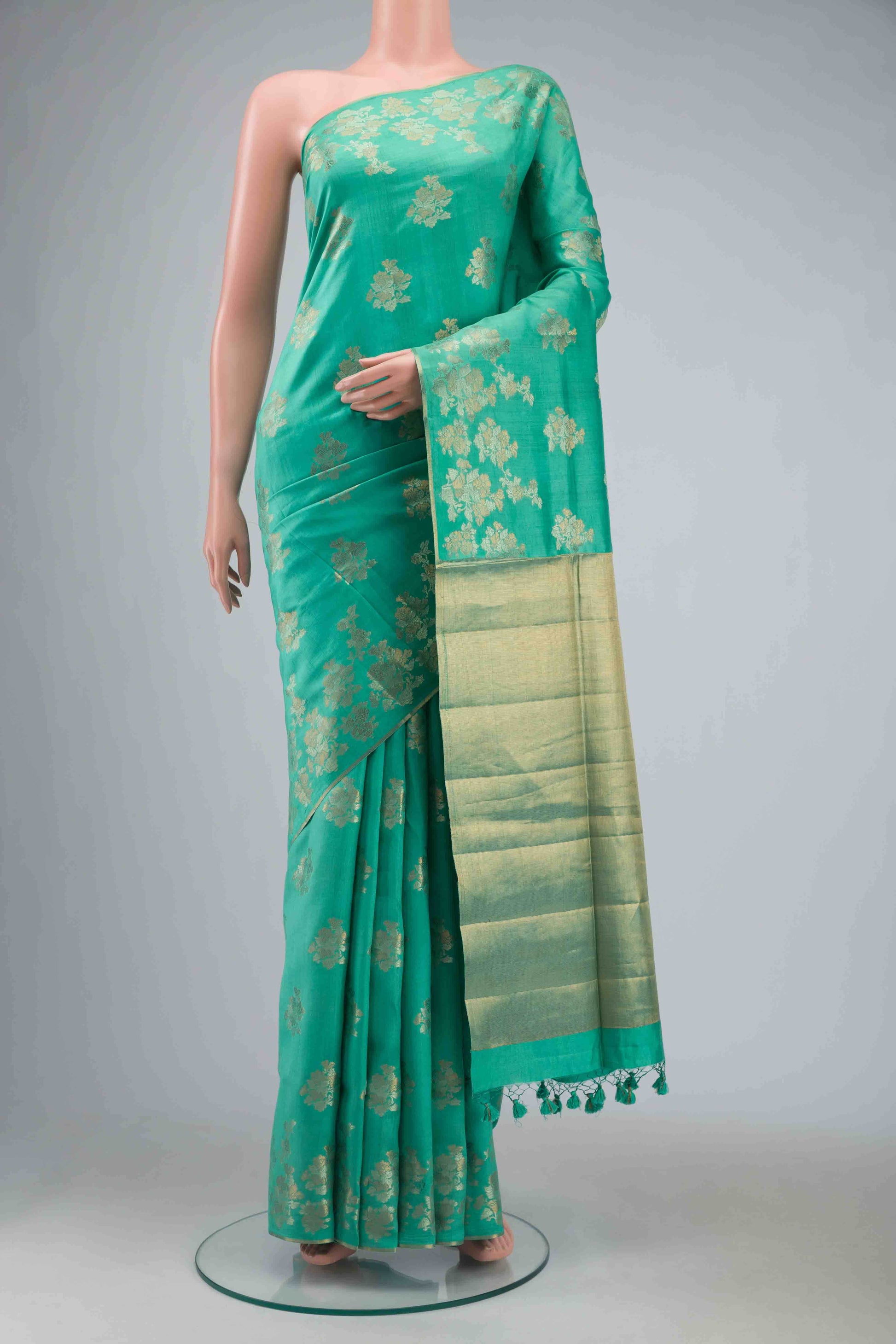 Sea Green Banarasi Raw Silk Saree