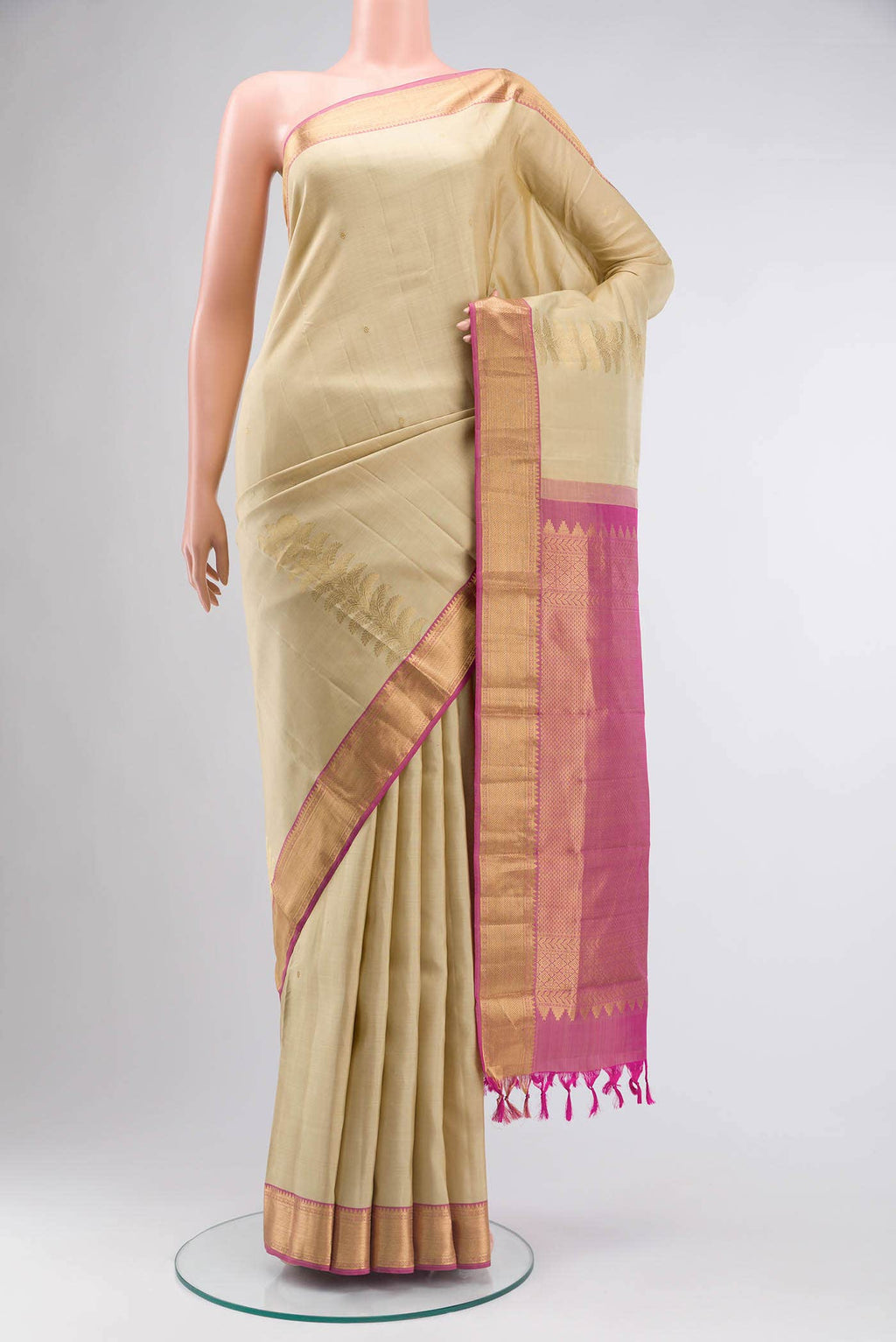 Beige Kanchipuram Silk Saree