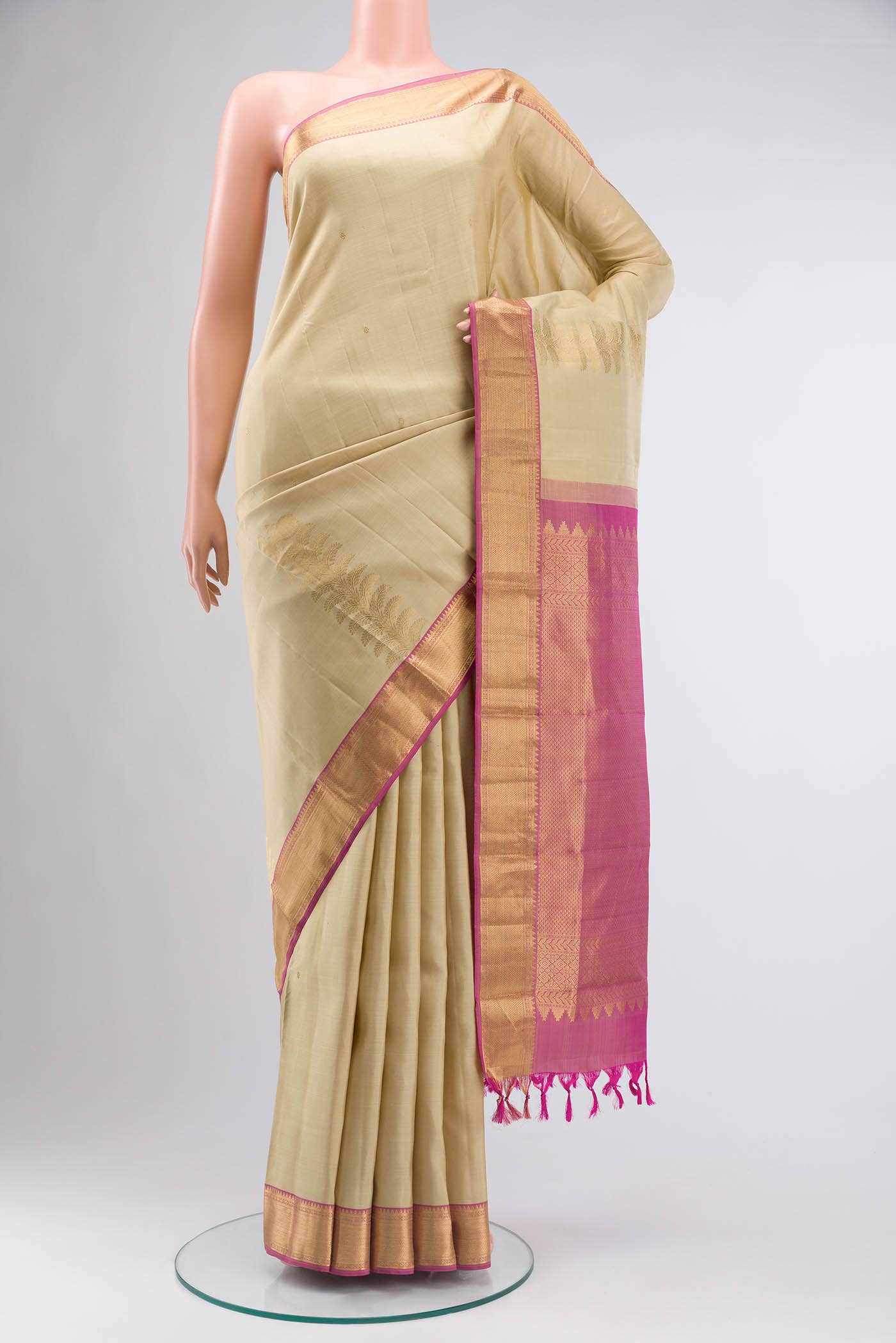 Beige Kanchipuram Silk Saree