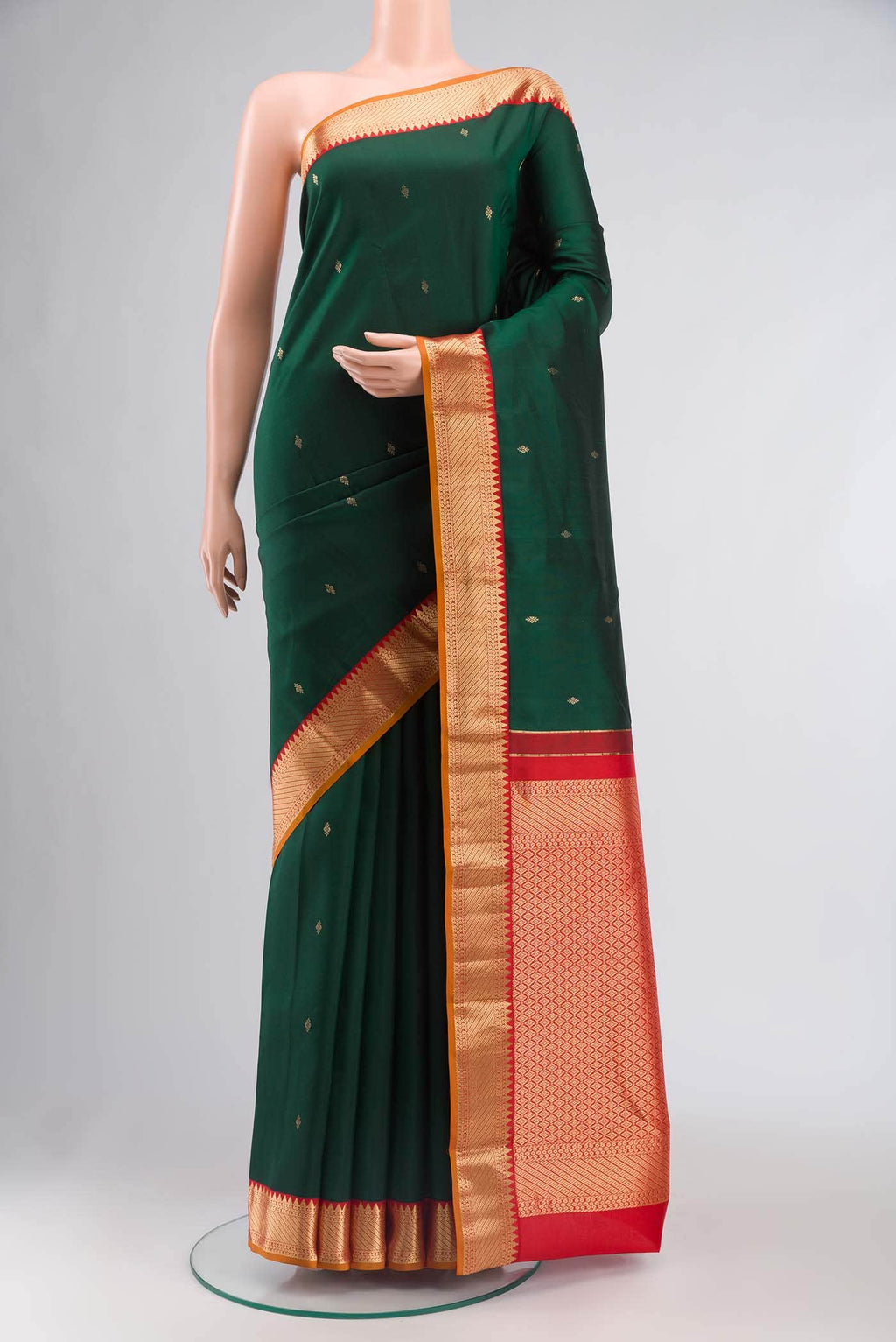 Bottle Green Kanchipuram Silk Saree